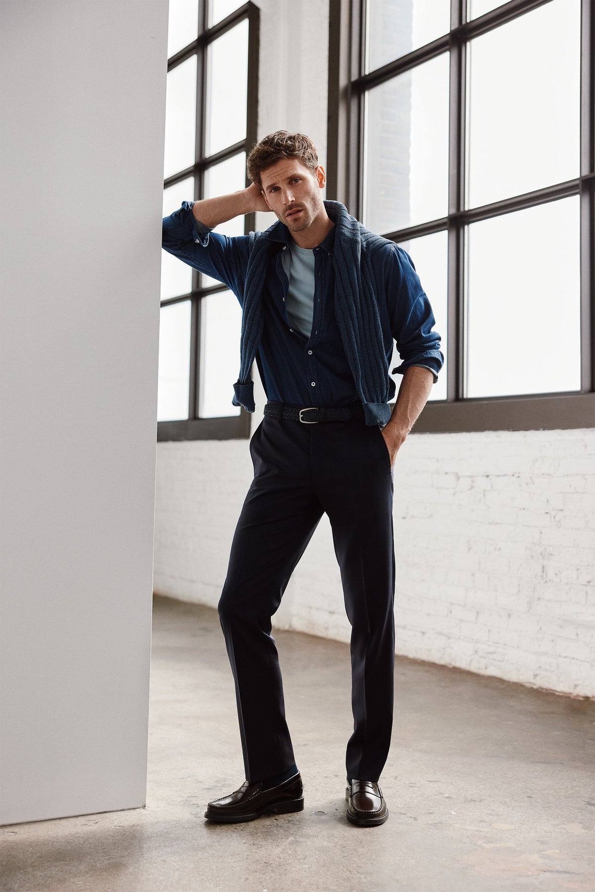 Navy 120's Wool Stretch Trousers