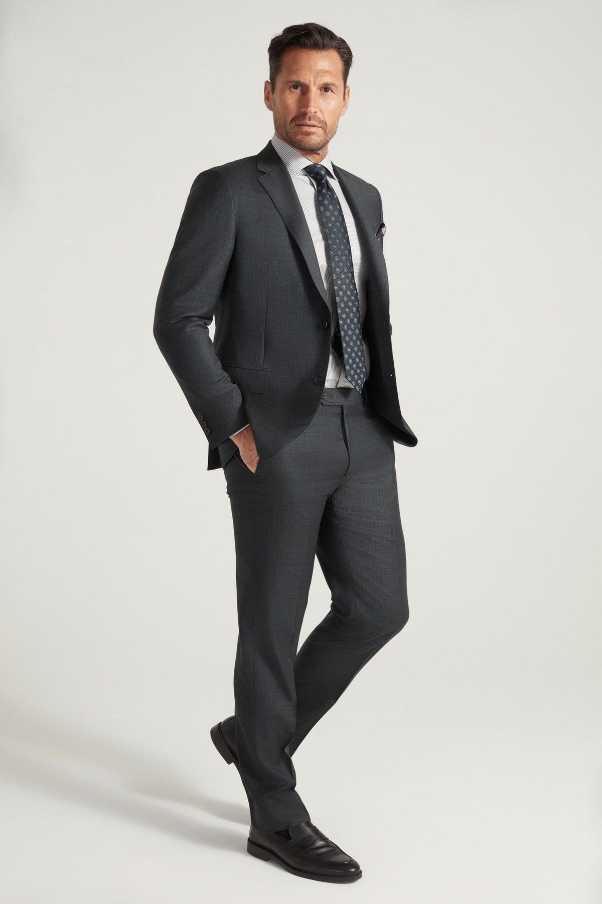 Charcoal Super 130’s Wool Sharkskin Suit
