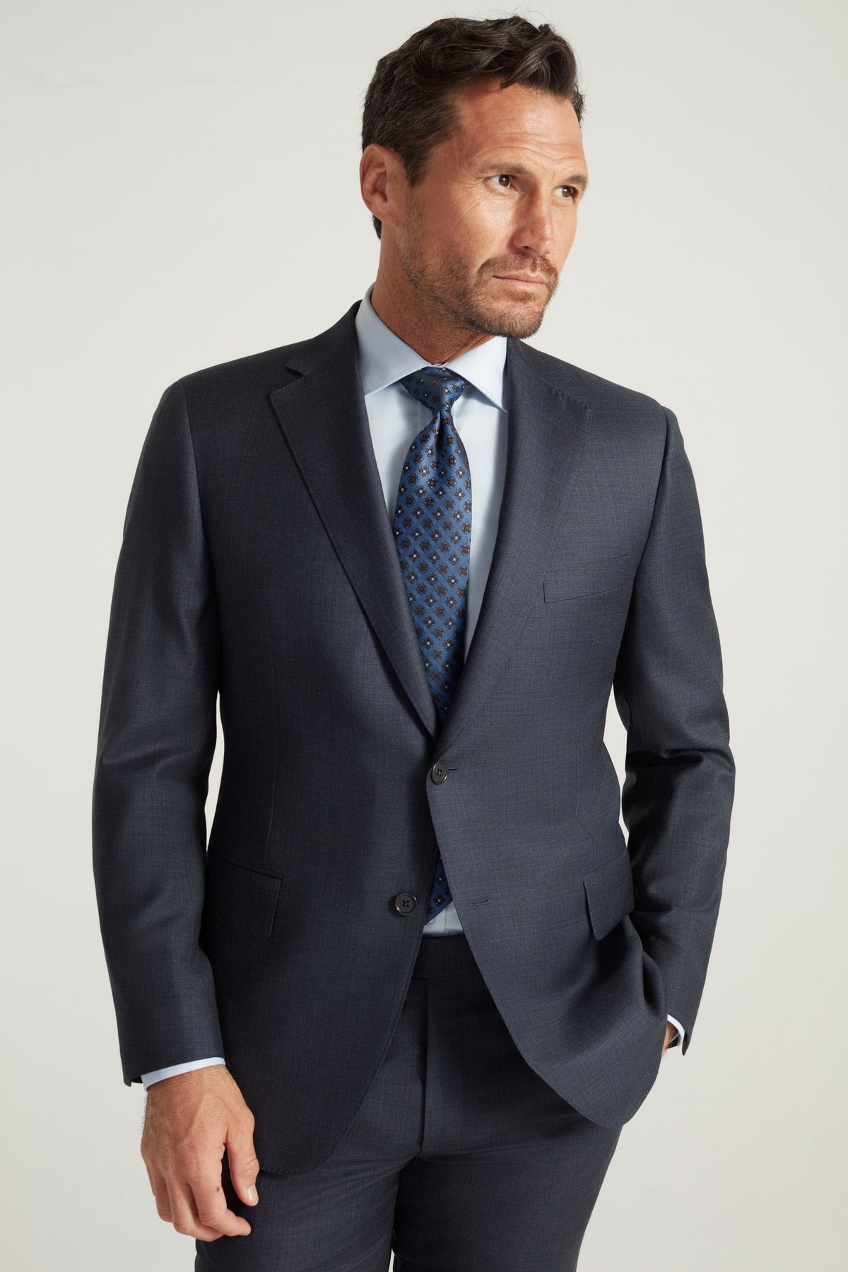 Dark Blue Super 130’s Wool Sharkskin Suit