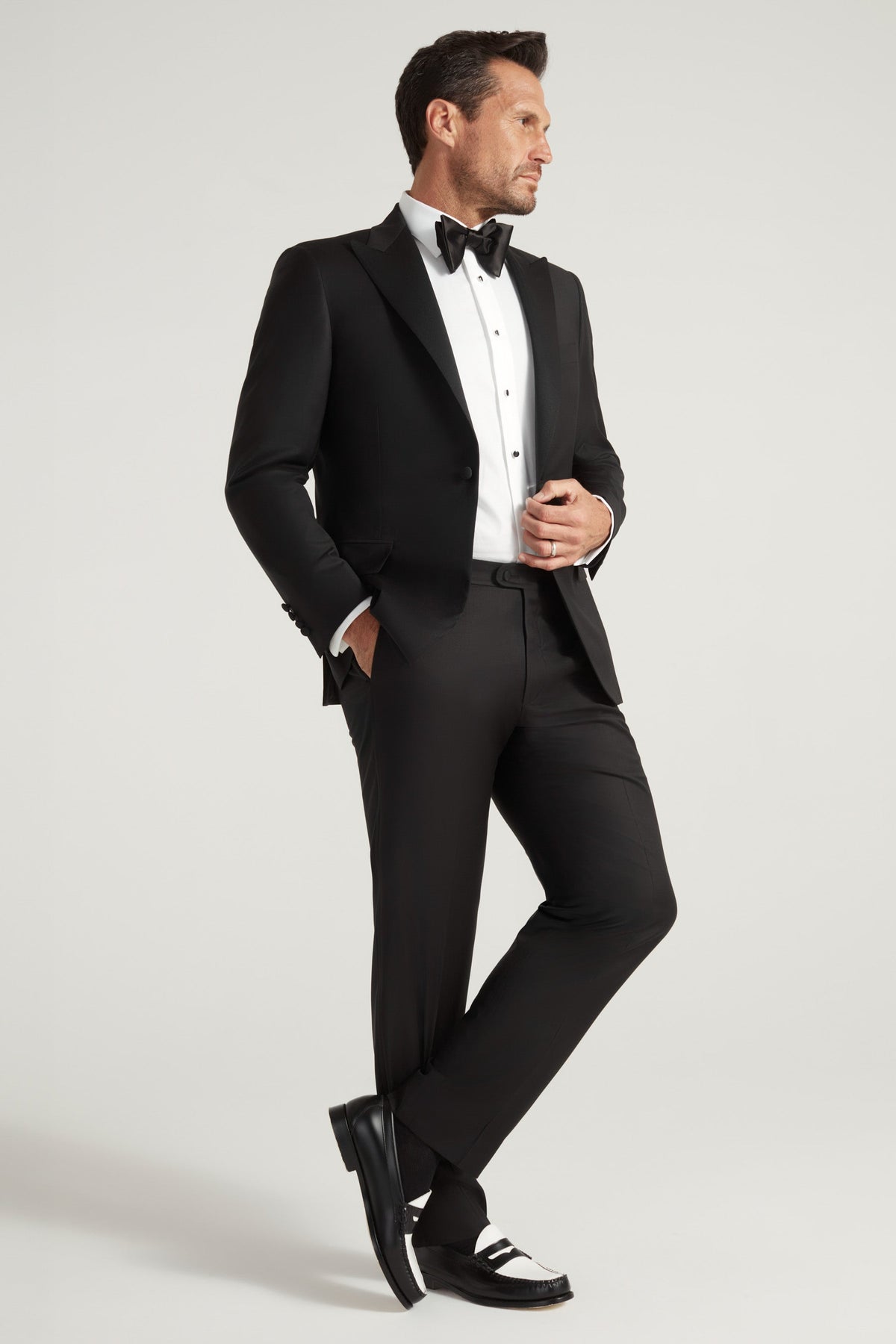 Black Peak Lapel Honey Way Super 150's Wool Tuxedo