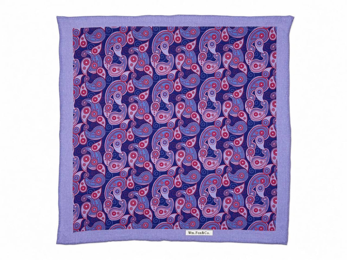 Lavender Border Pink Spiral Paisley Pocket Square — full pattern