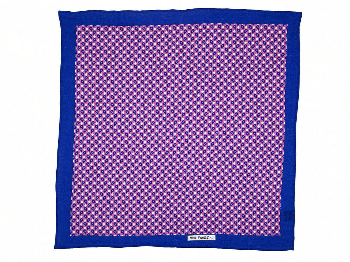 Royal Blue Border Pink Geometric Pocket Square — full pattern