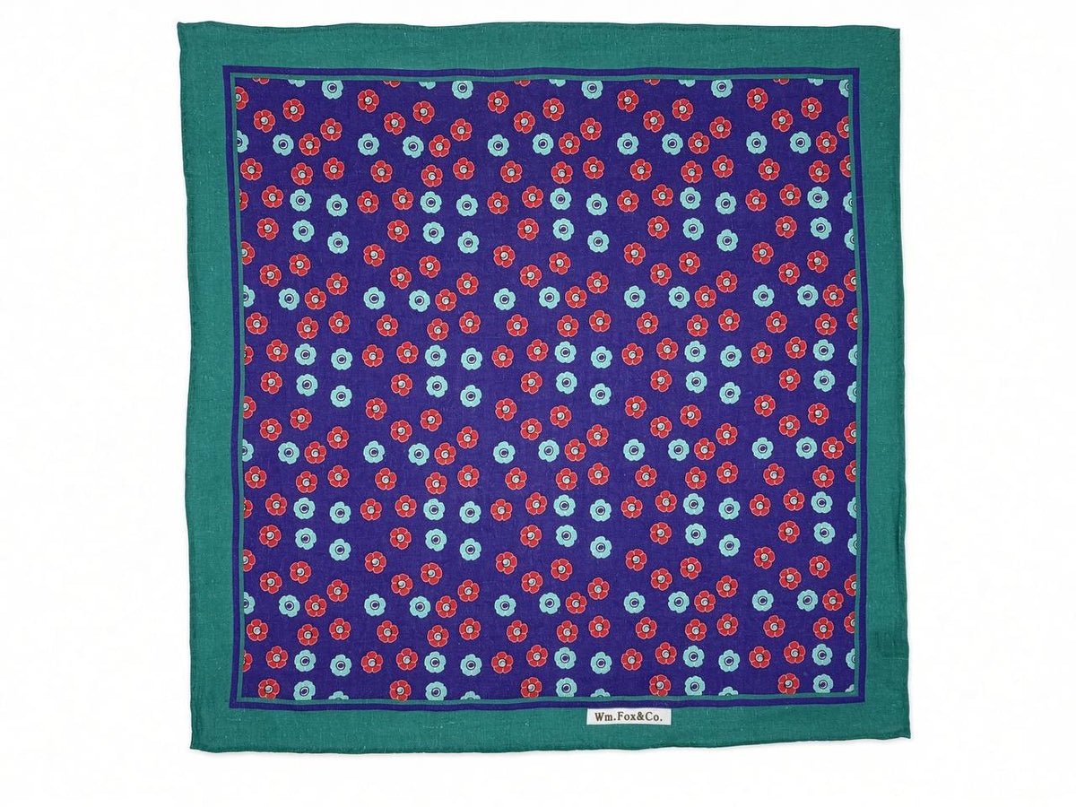 Emerald Border Multicolor Rosette Pocket Square — full pattern