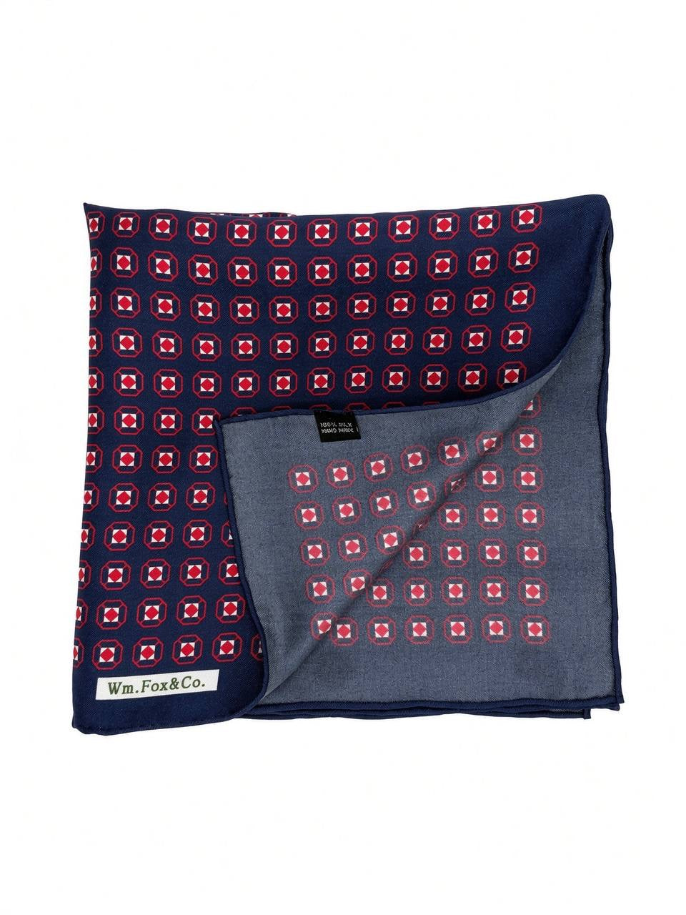 Navy & Coral Mini Square Pocket Square — folded detail