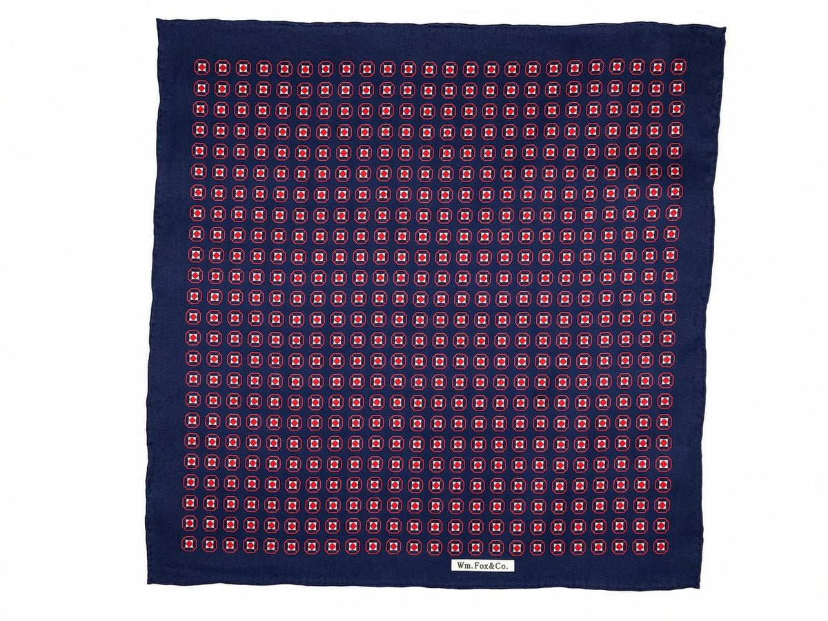 Navy & Coral Mini Square Pocket Square — full pattern