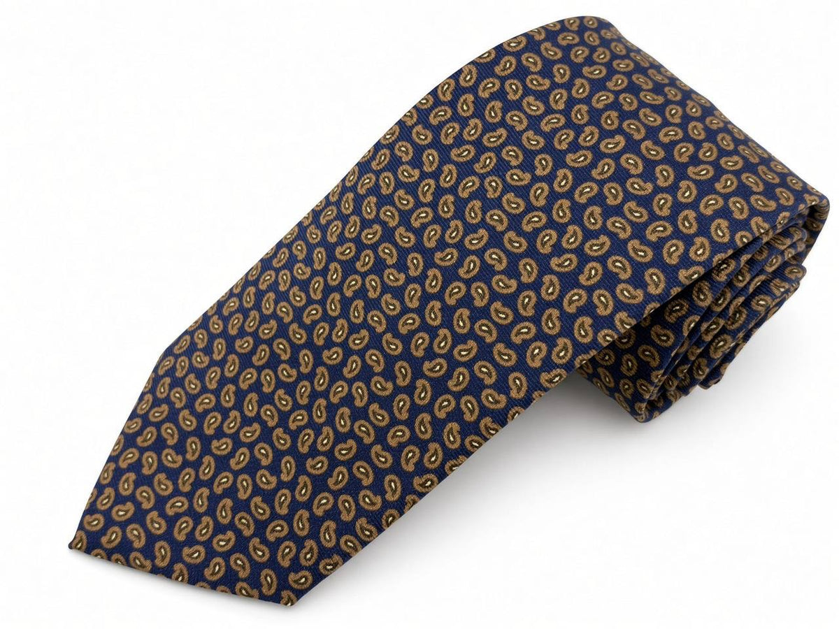 Navy and gold paisley necktie, full view