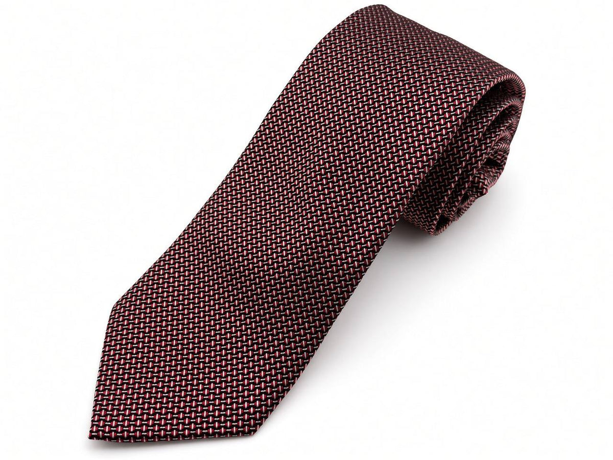 Burgundy Fine Check Necktie, full view