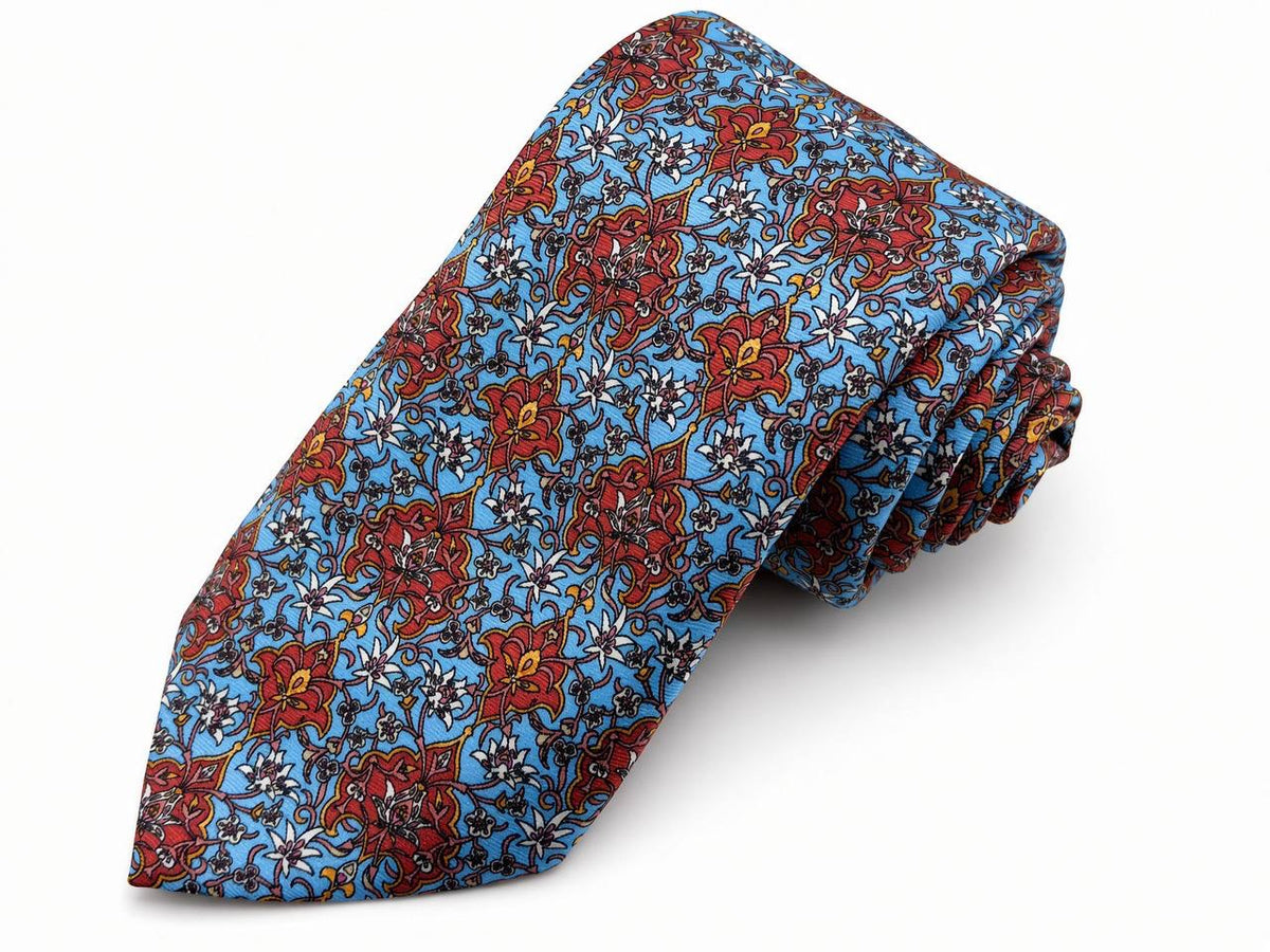 Sky Blue Floral Paisley Necktie, full view