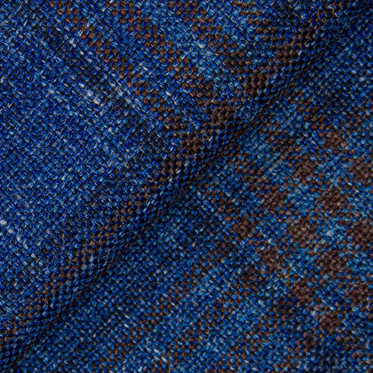 Blue Wool Silk and Linen Blend Plaid Jacket