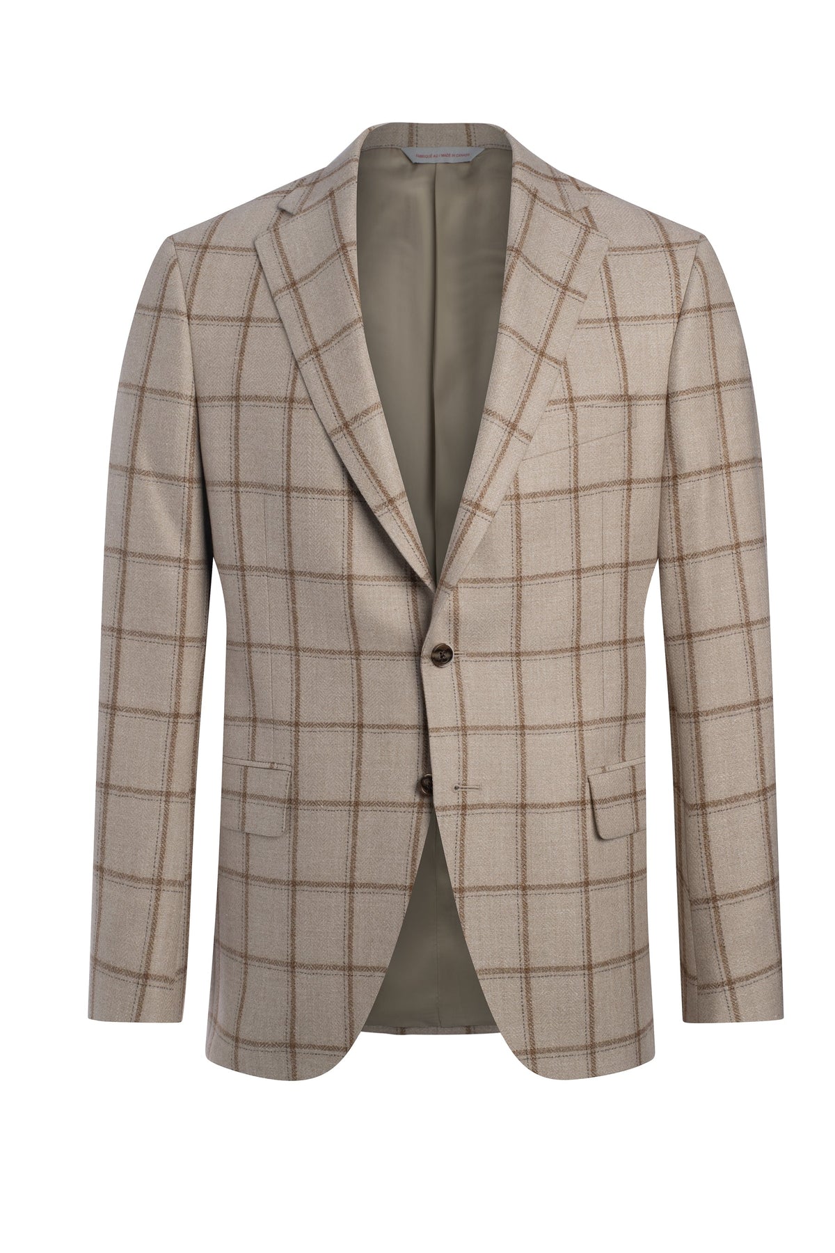 Beige Wool, Silk and Linen Flannel Windowpane Jacket