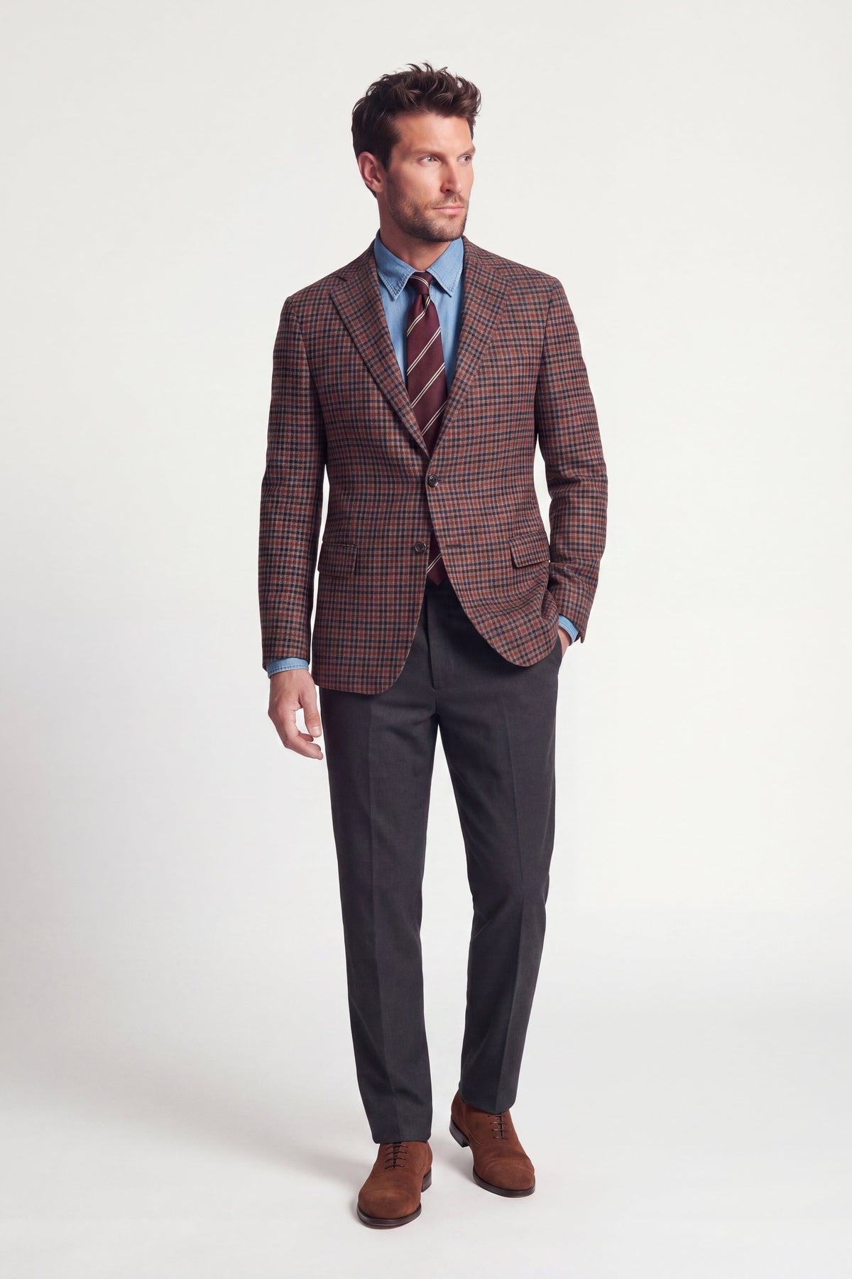 Brown Wool Blend Gun Club Check Jacket