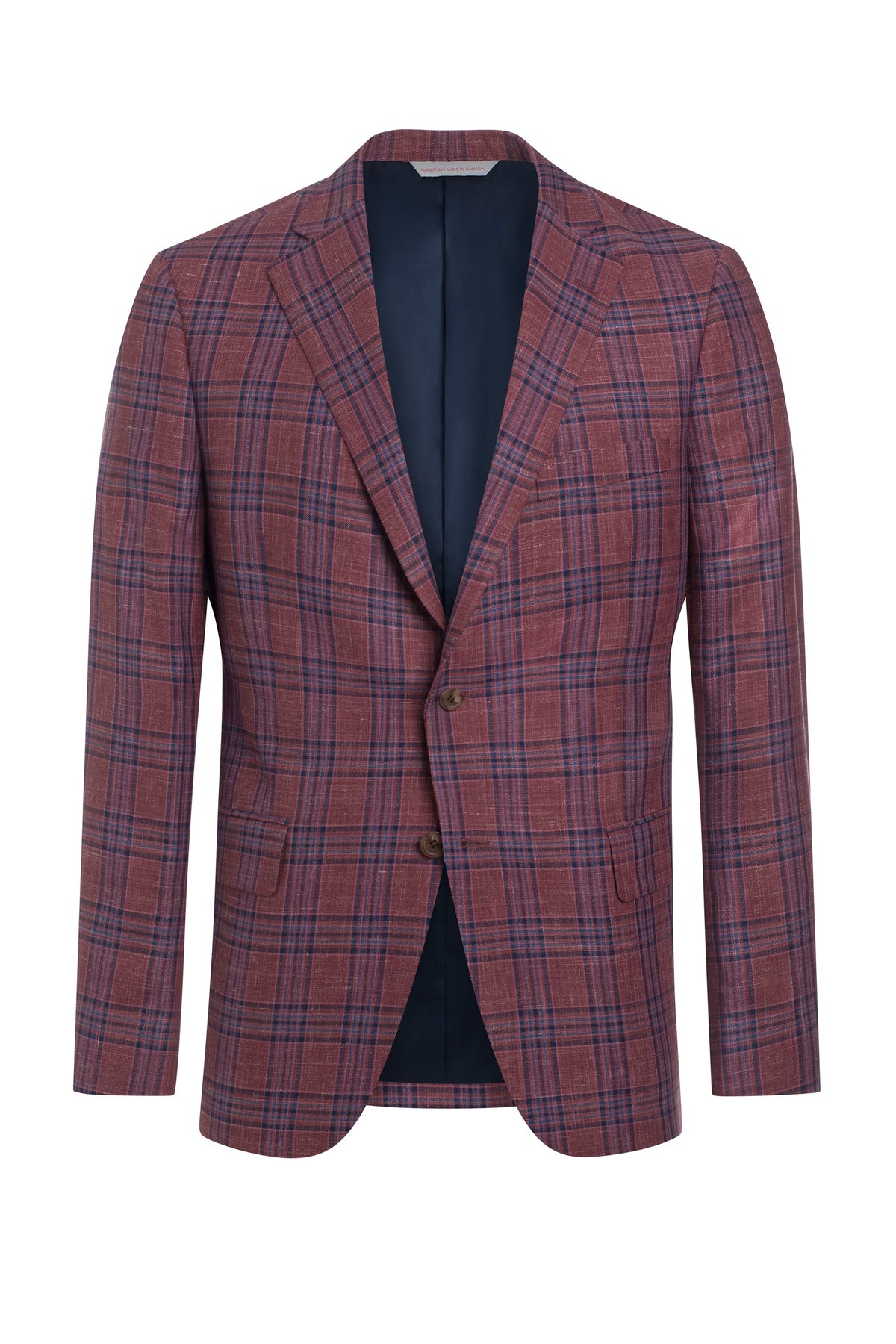 Burgundy Wool, Silk and Linen Blend Plaid Jacket