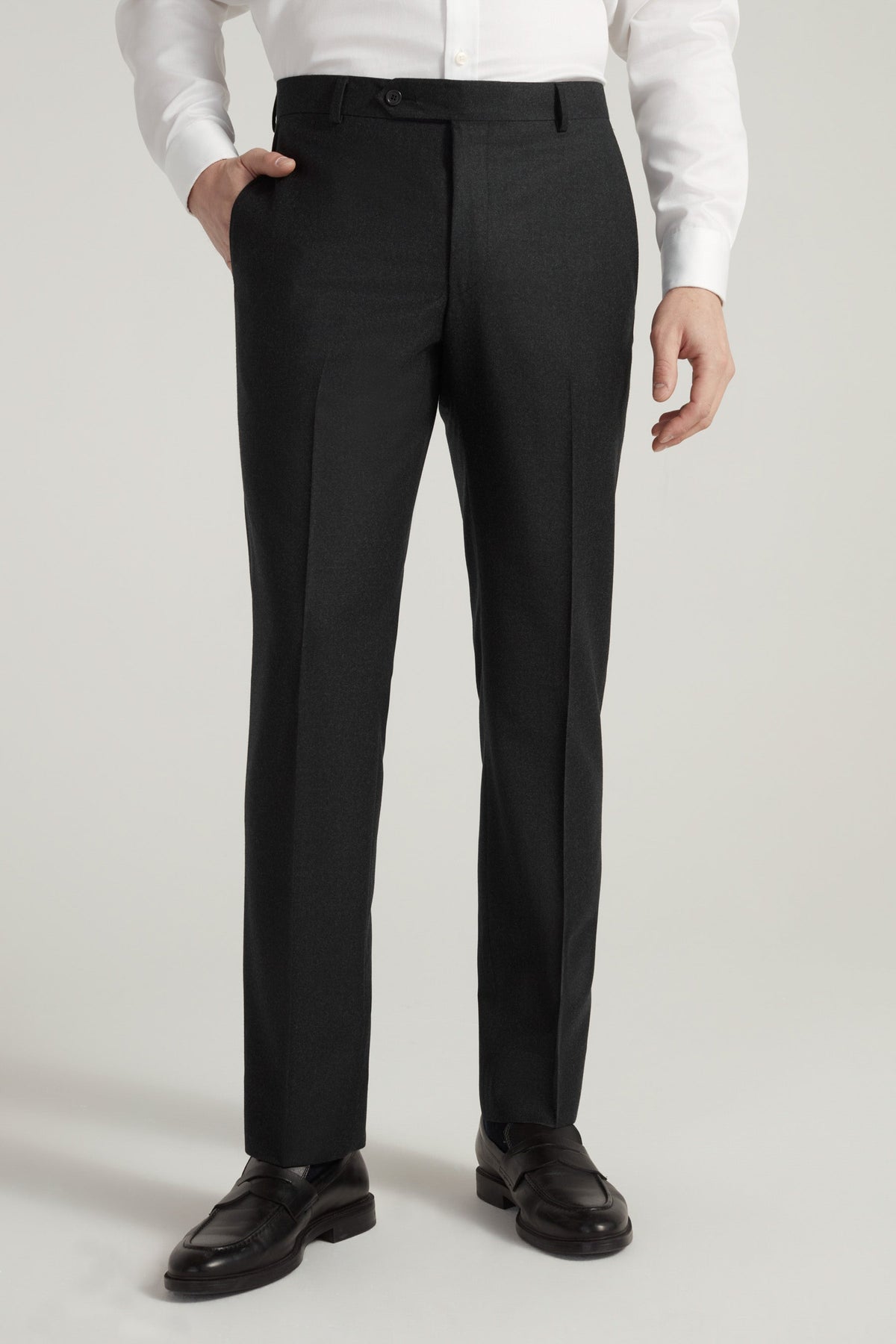 Dark Grey Ice Flannel Flat Front Trousers