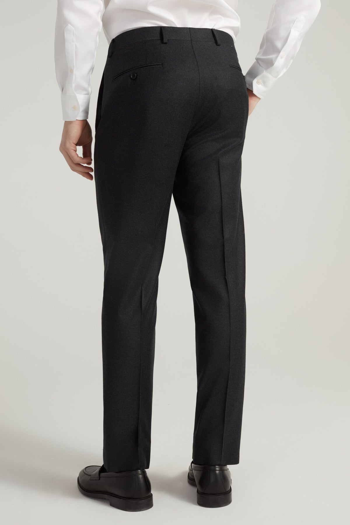 Dark Grey Ice Flannel Flat Front Trousers