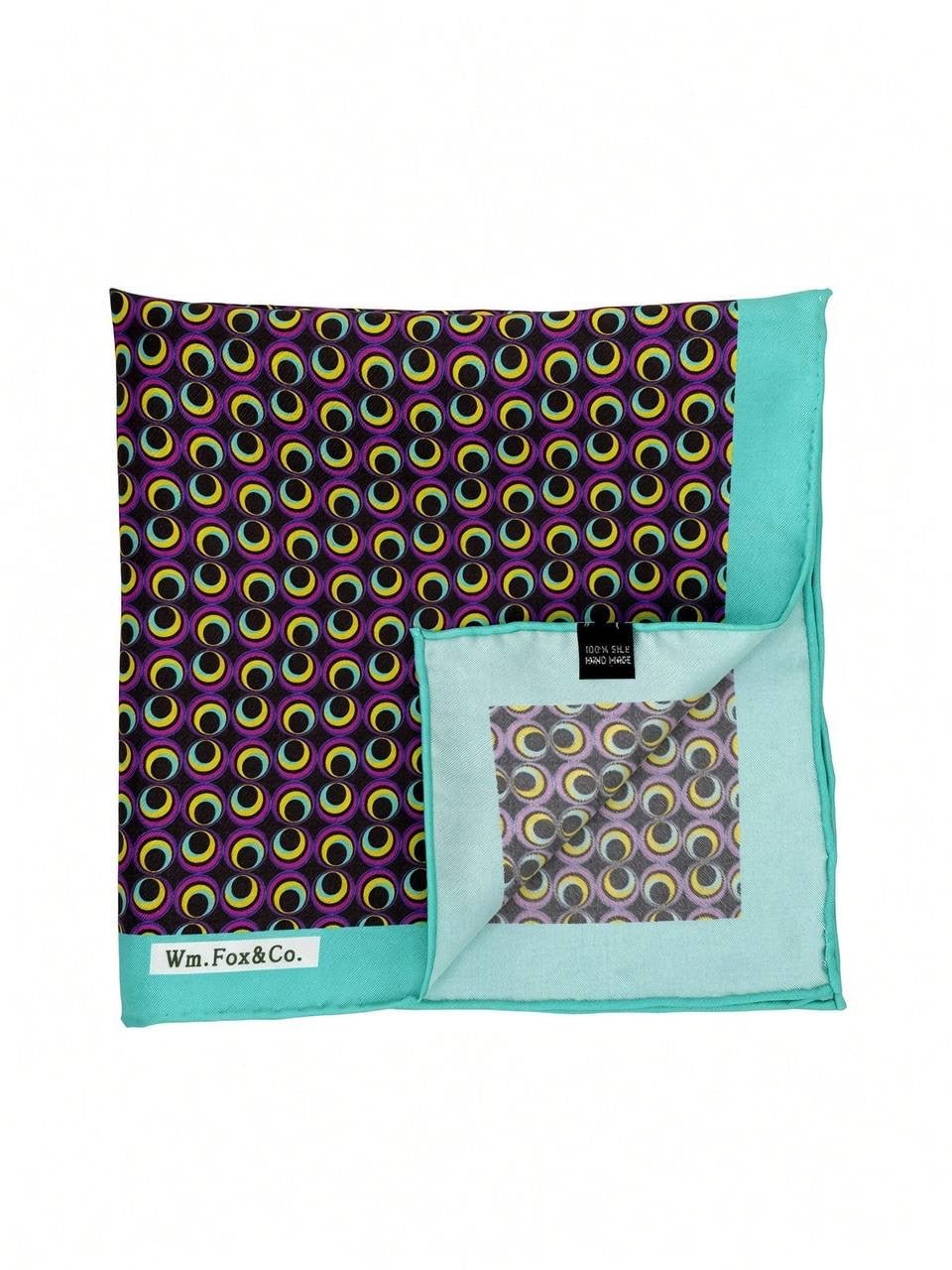 Aqua Border Multicolor Rings Pocket Square - Wm. Fox & Co.