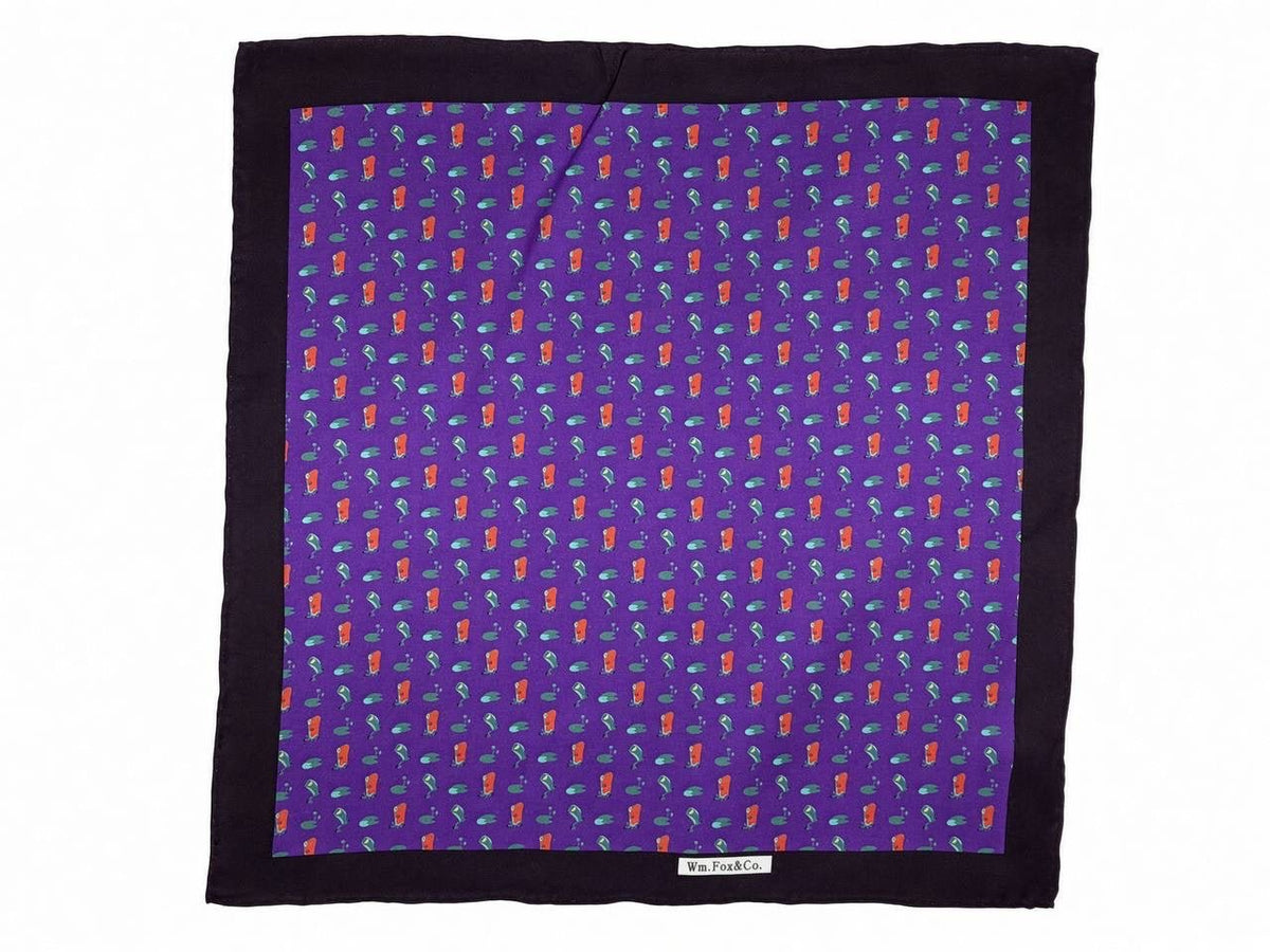 Black Border Violet Mini Motif Pocket Square - Wm. Fox & Co.
