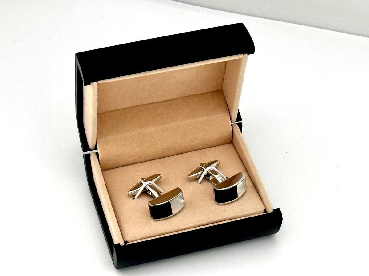 Black Curved Inlay Cufflinks - Wm. Fox & Co.