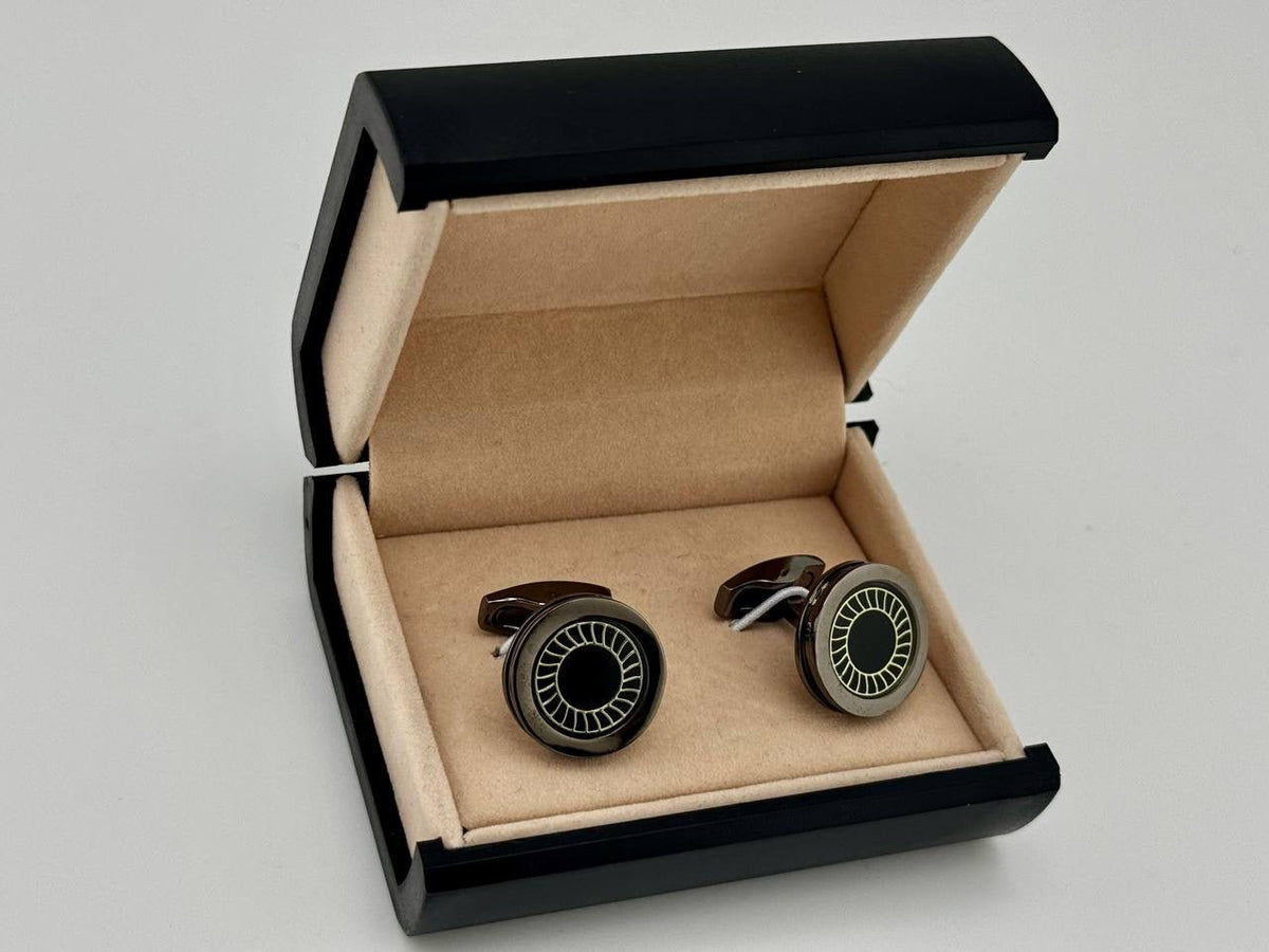 Black Radial Circle Cufflinks - Wm. Fox & Co.