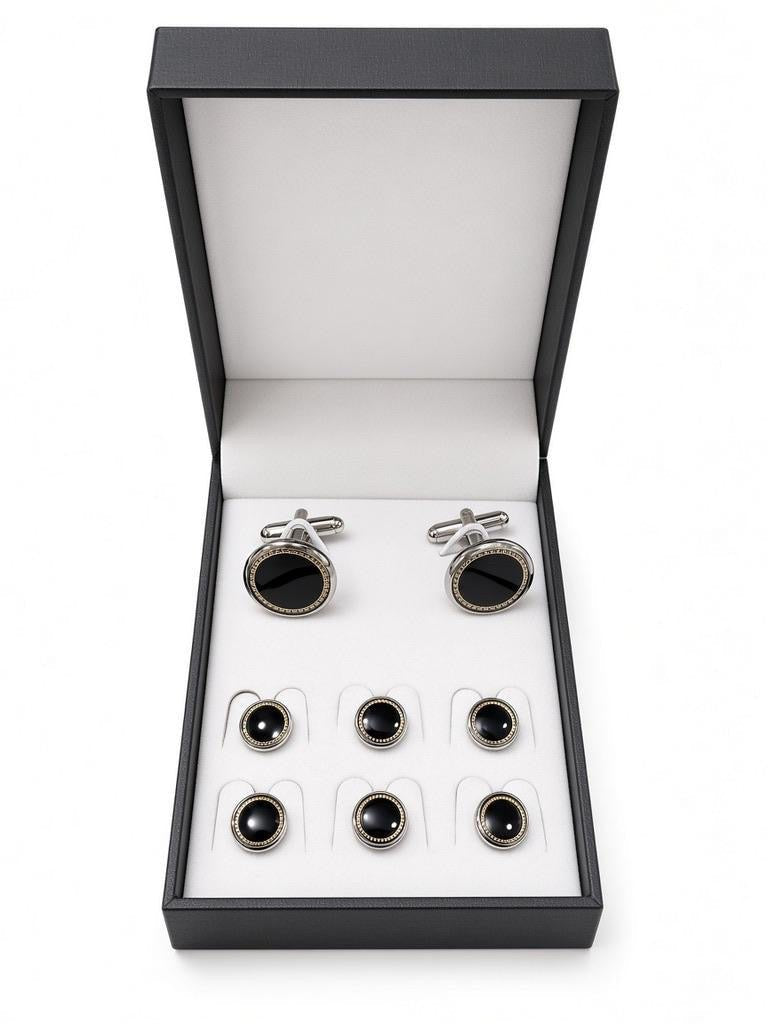 Black Round Cufflink & Stud Set - Wm. Fox & Co.