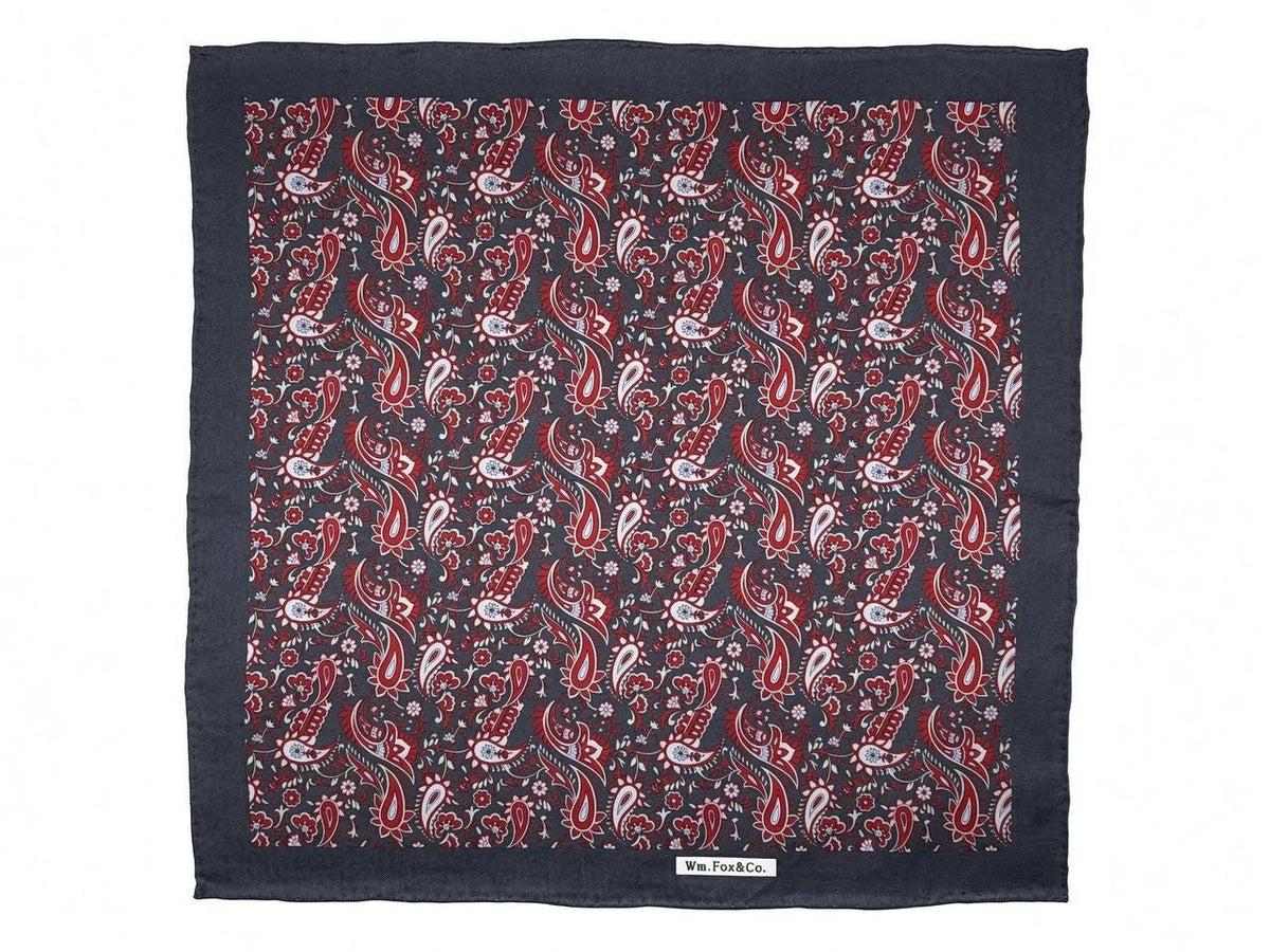 Black & Ruby Botanical Paisley Pocket Square - Wm. Fox & Co.