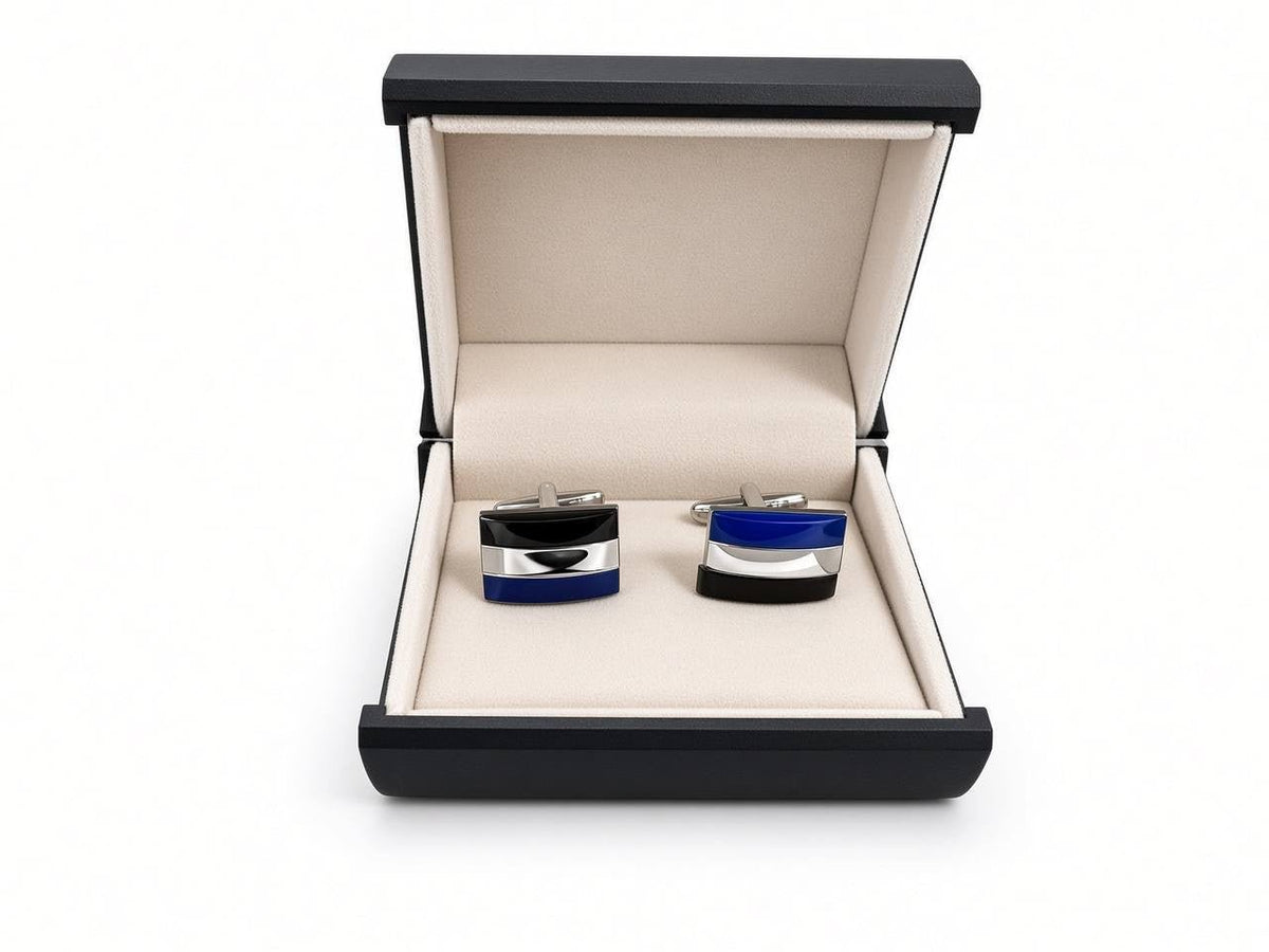 Blue and Black Striped Cufflinks - Wm. Fox & Co.