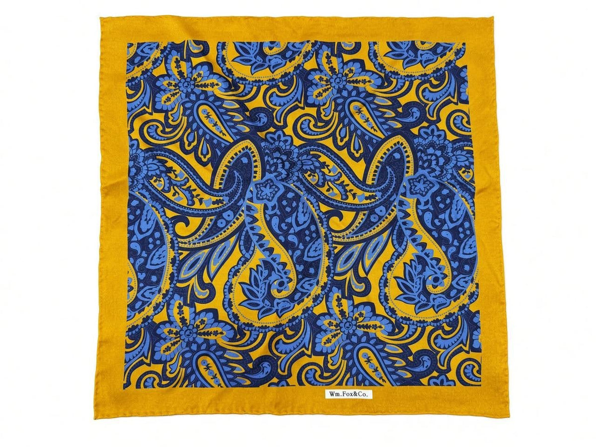 Blue and Yellow Paisley Pocket Square - Wm. Fox & Co.
