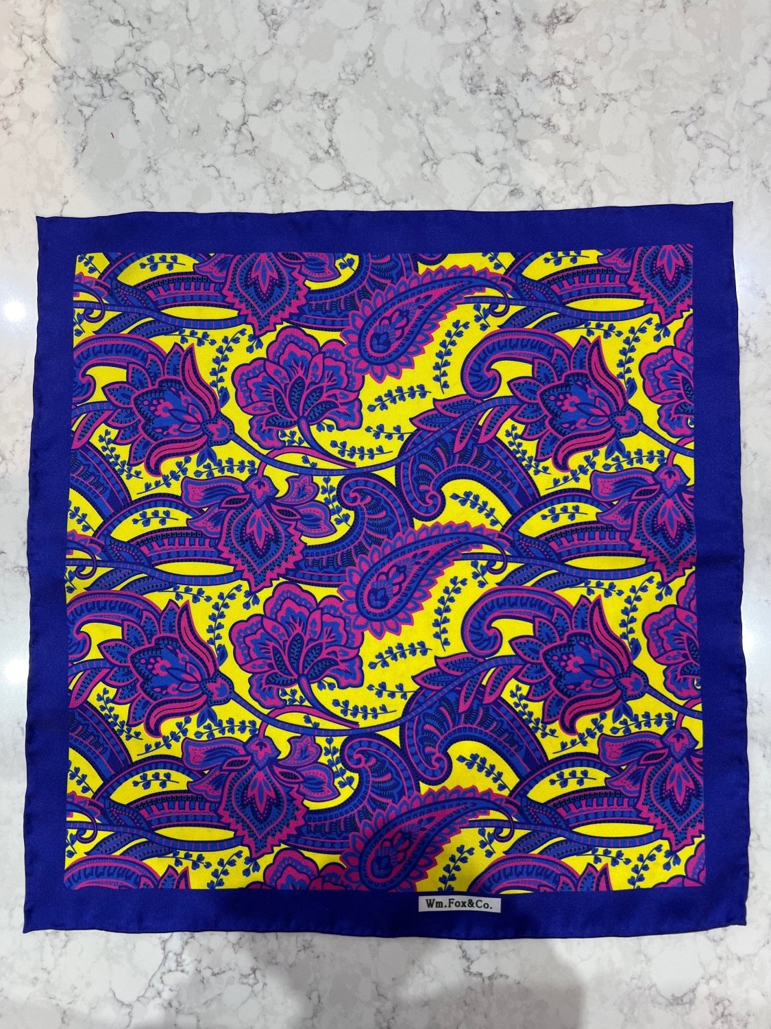 Blue and Yellow Paisley Pocket Square - Wm. Fox & Co.