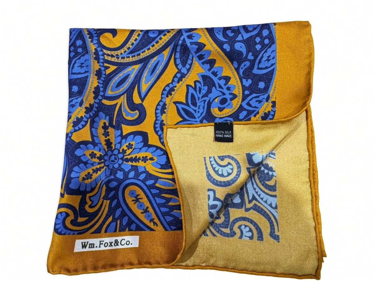 Blue and Yellow Paisley Pocket Square - Wm. Fox & Co.