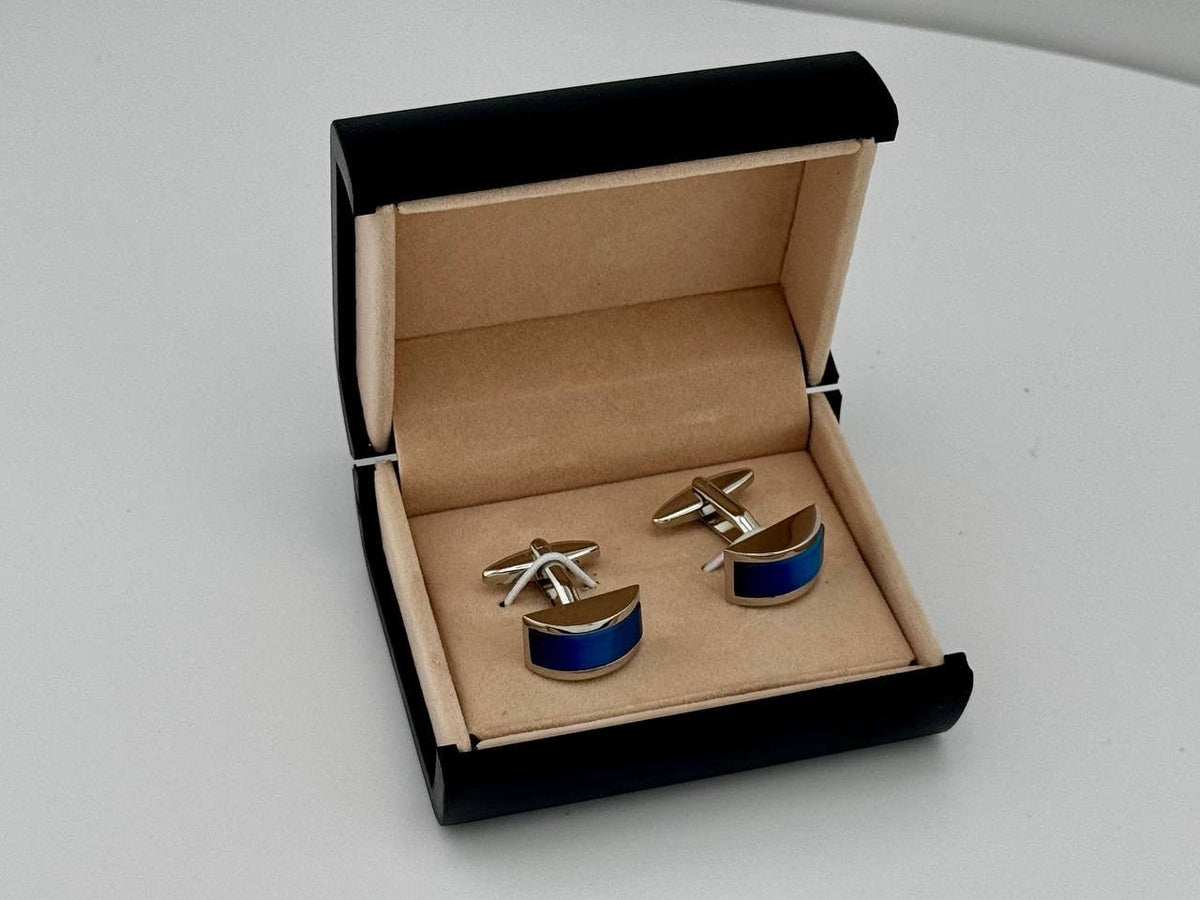 Blue Curved Bar Cufflinks - Wm. Fox & Co.