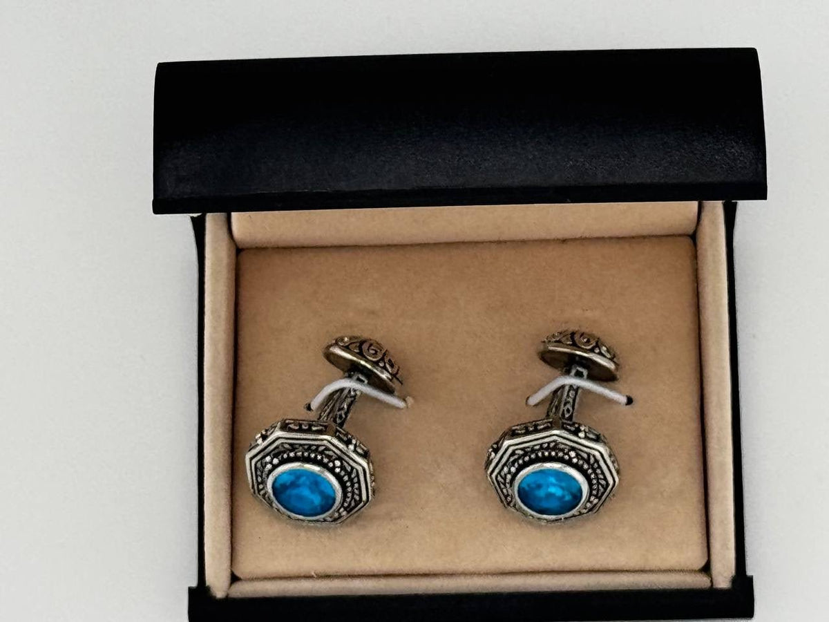 Blue Round Halo Cufflinks - Wm. Fox & Co.