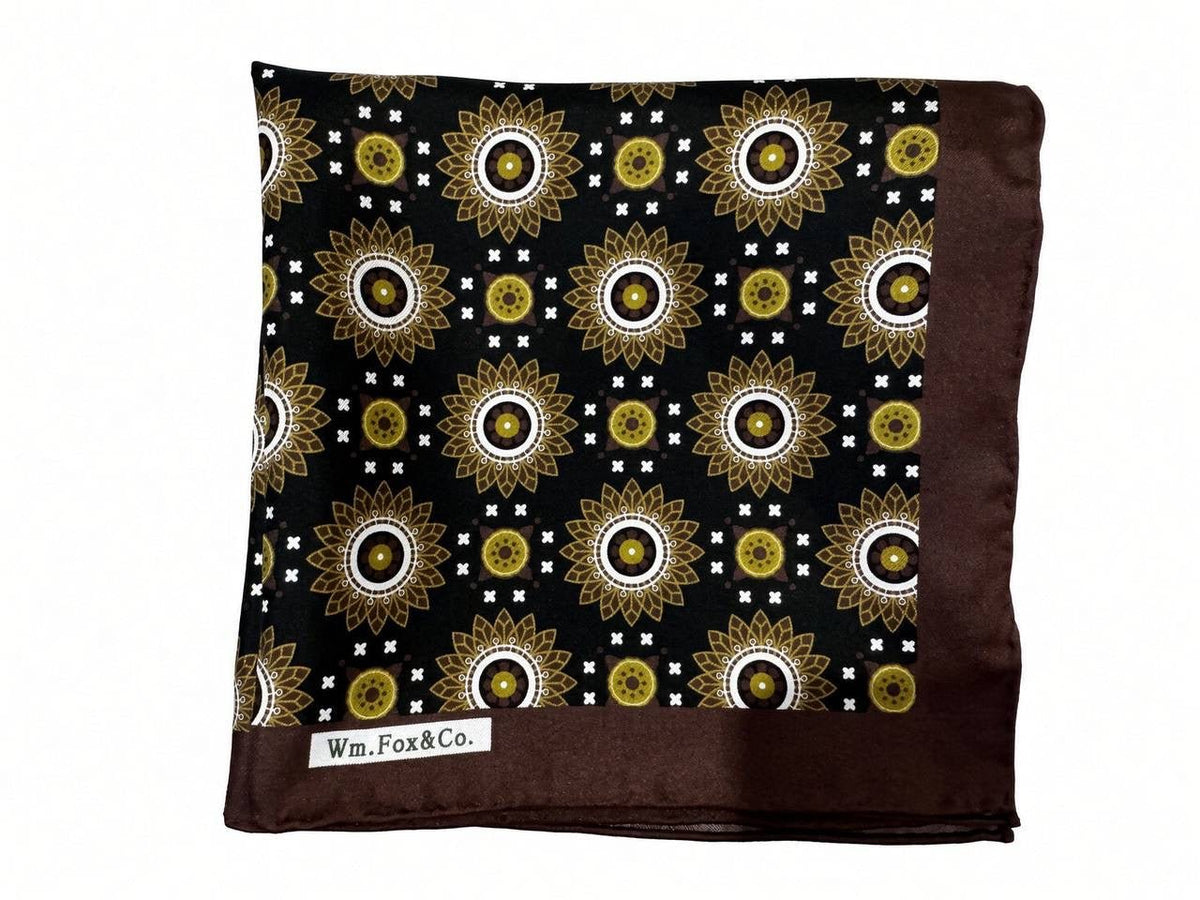 Brown and Gold Medallion Pocket Square - Wm. Fox & Co.