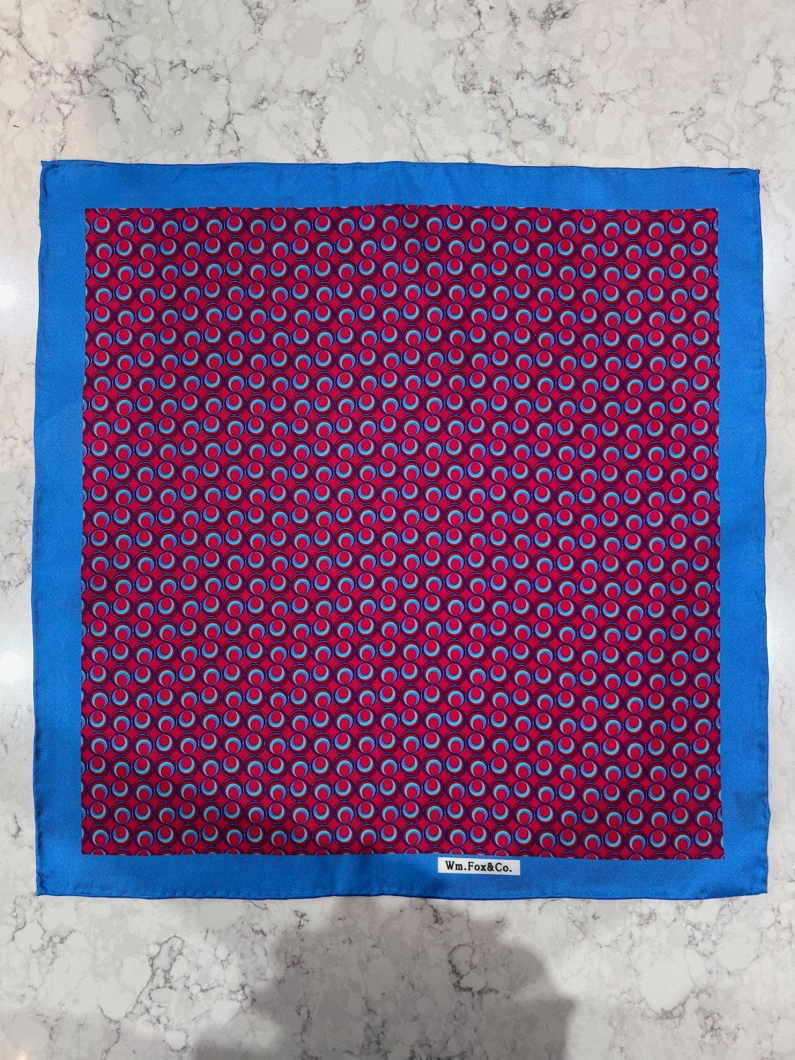 Burgundy Geometric with Blue Border Pocket Square - Wm. Fox & Co.