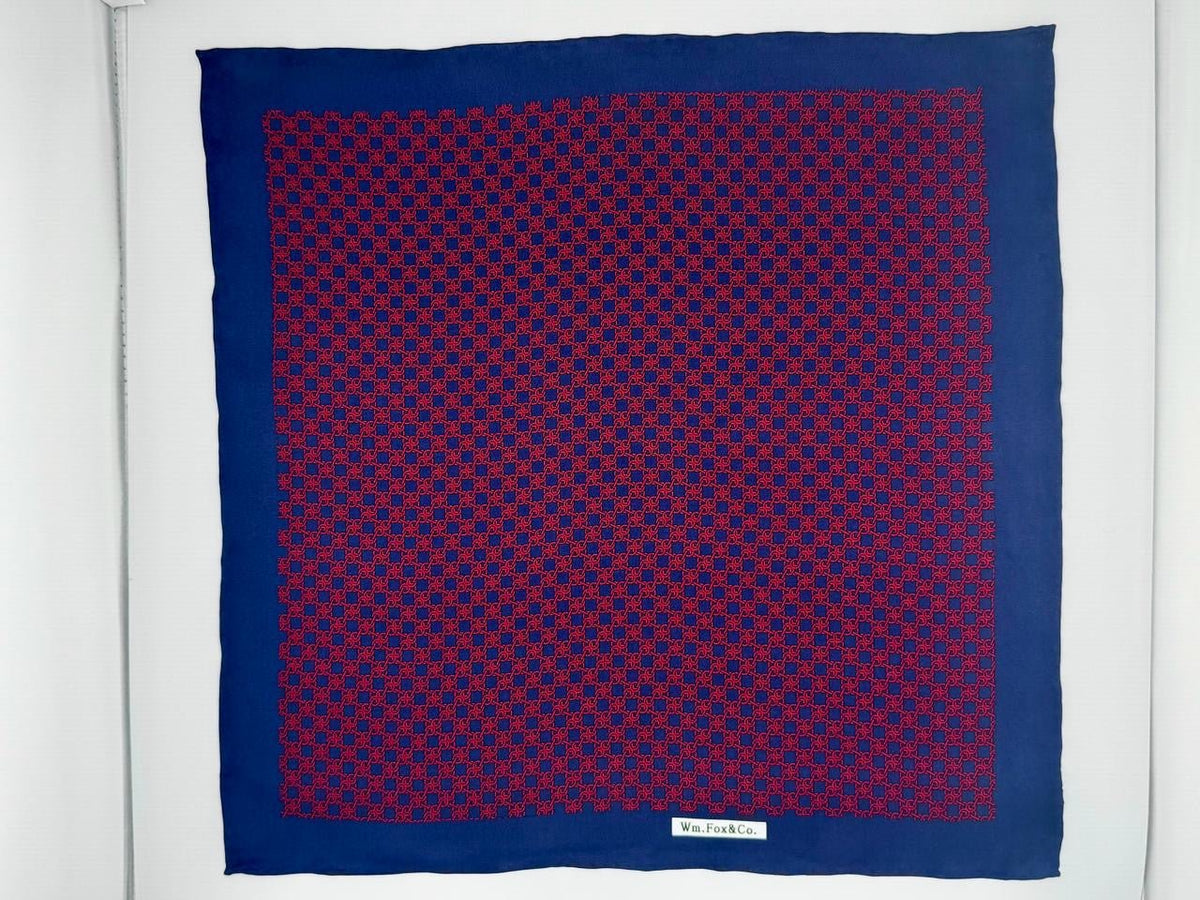 Burgundy Geometric with Blue Border Pocket Square - Wm. Fox & Co.