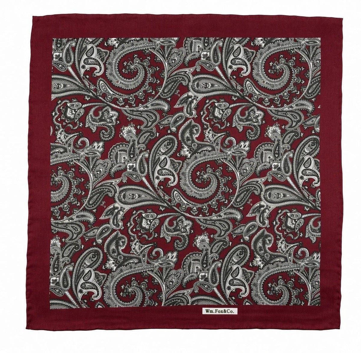 Burgundy & Silver Paisley Pocket Square - Wm. Fox & Co.