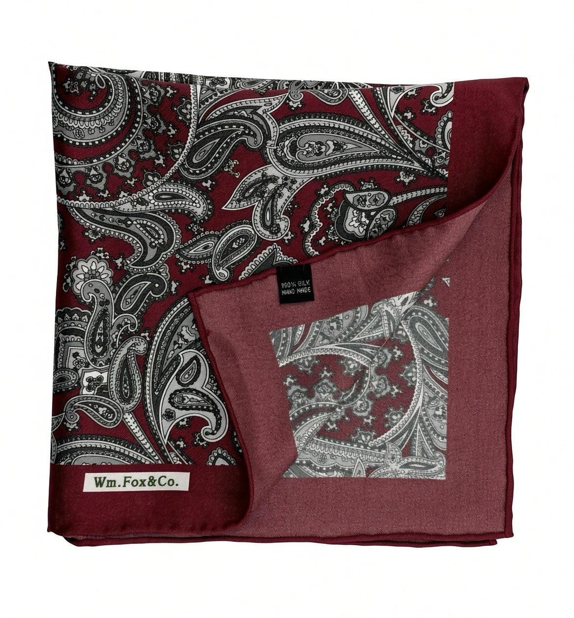 Burgundy & Silver Paisley Pocket Square - Wm. Fox & Co.