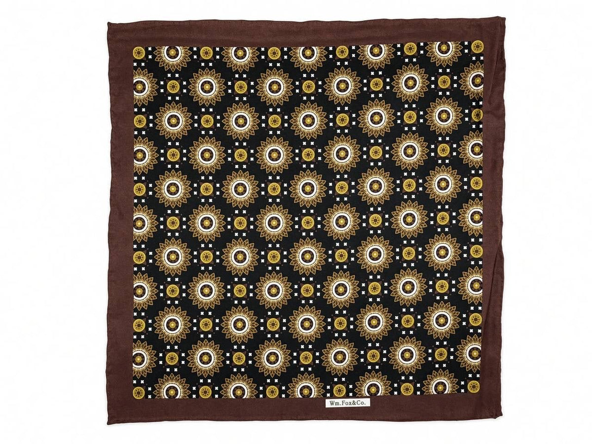 Chocolate Border Gold Sunburst Pocket Square - Wm. Fox & Co.