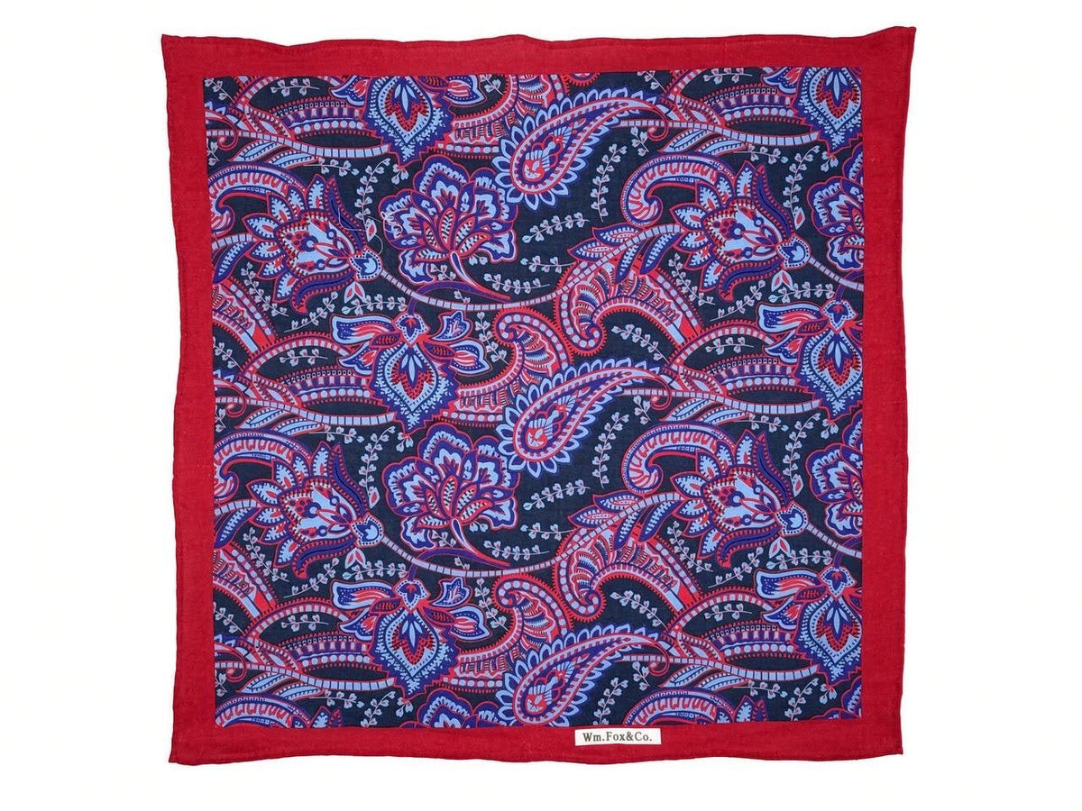 Crimson Border Navy & Pink Paisley Pocket Square - Wm. Fox & Co.