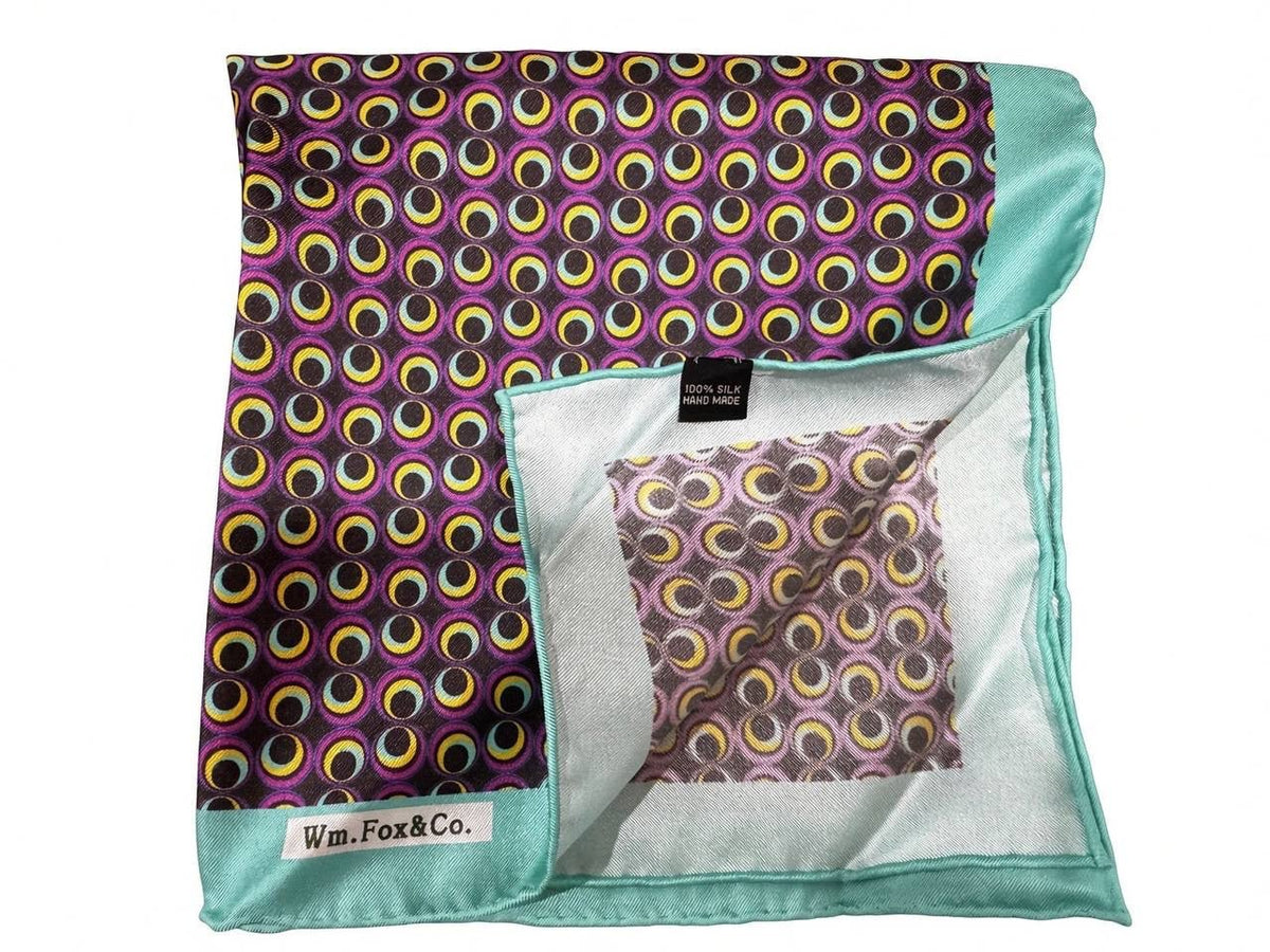 Mint Border Circular Motif Pocket Square - Wm. Fox & Co.