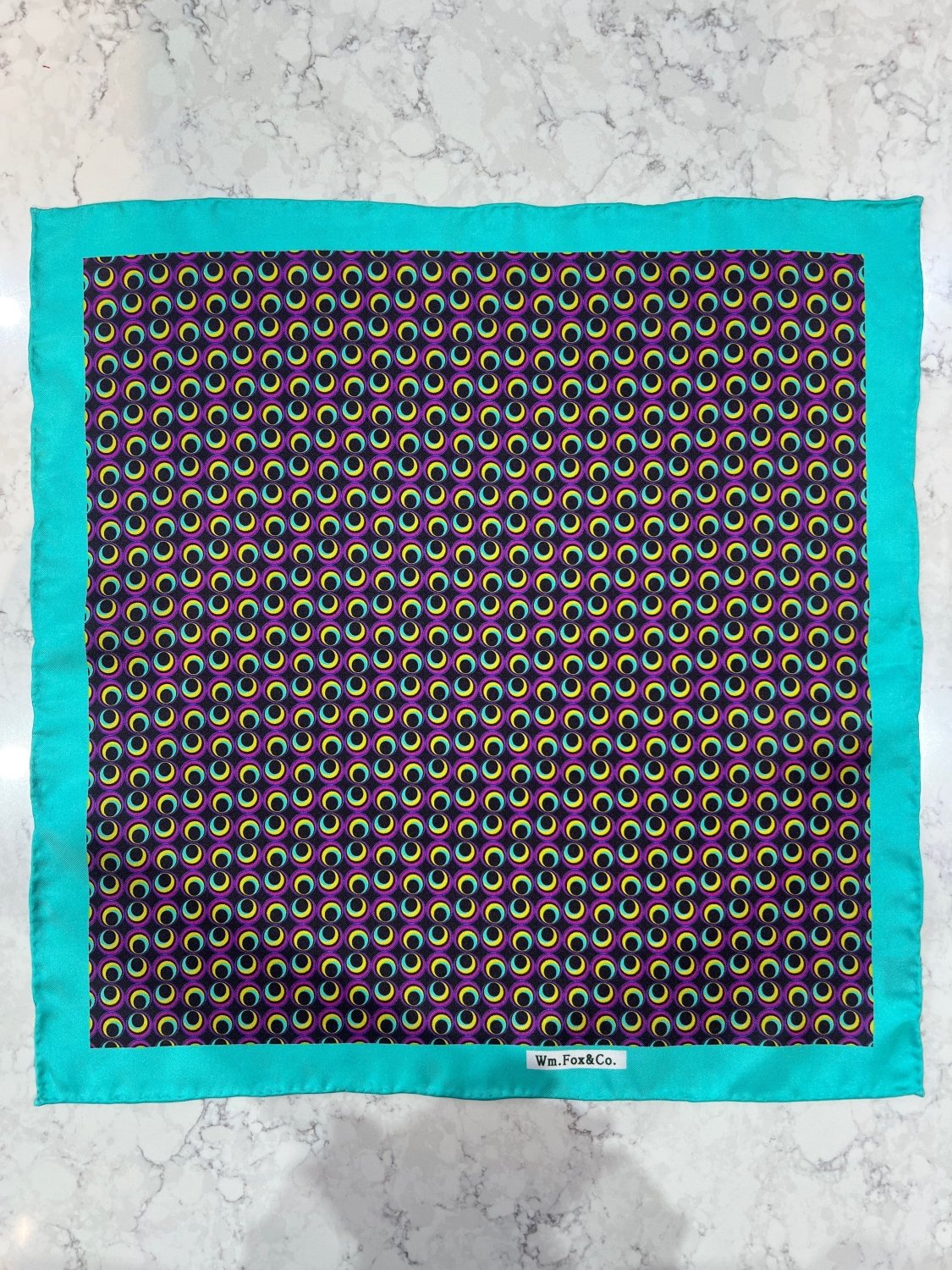 Mint Border Circular Motif Pocket Square - Wm. Fox & Co.
