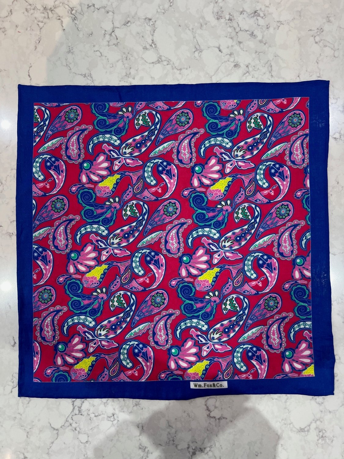 Multicolor Paisley with Blue Border Pocket Square - Wm. Fox & Co.