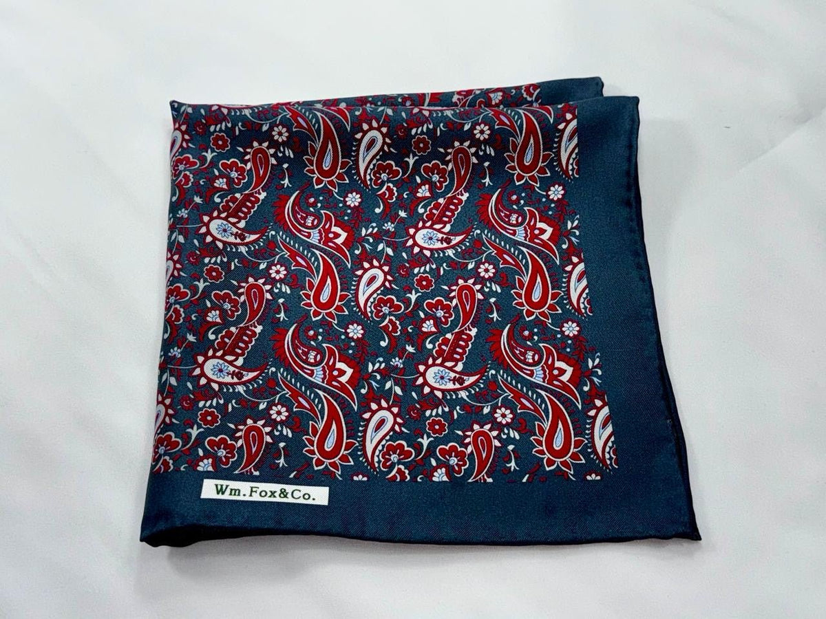 Navy and Red Fine Paisley Pocket Square - Wm. Fox & Co.