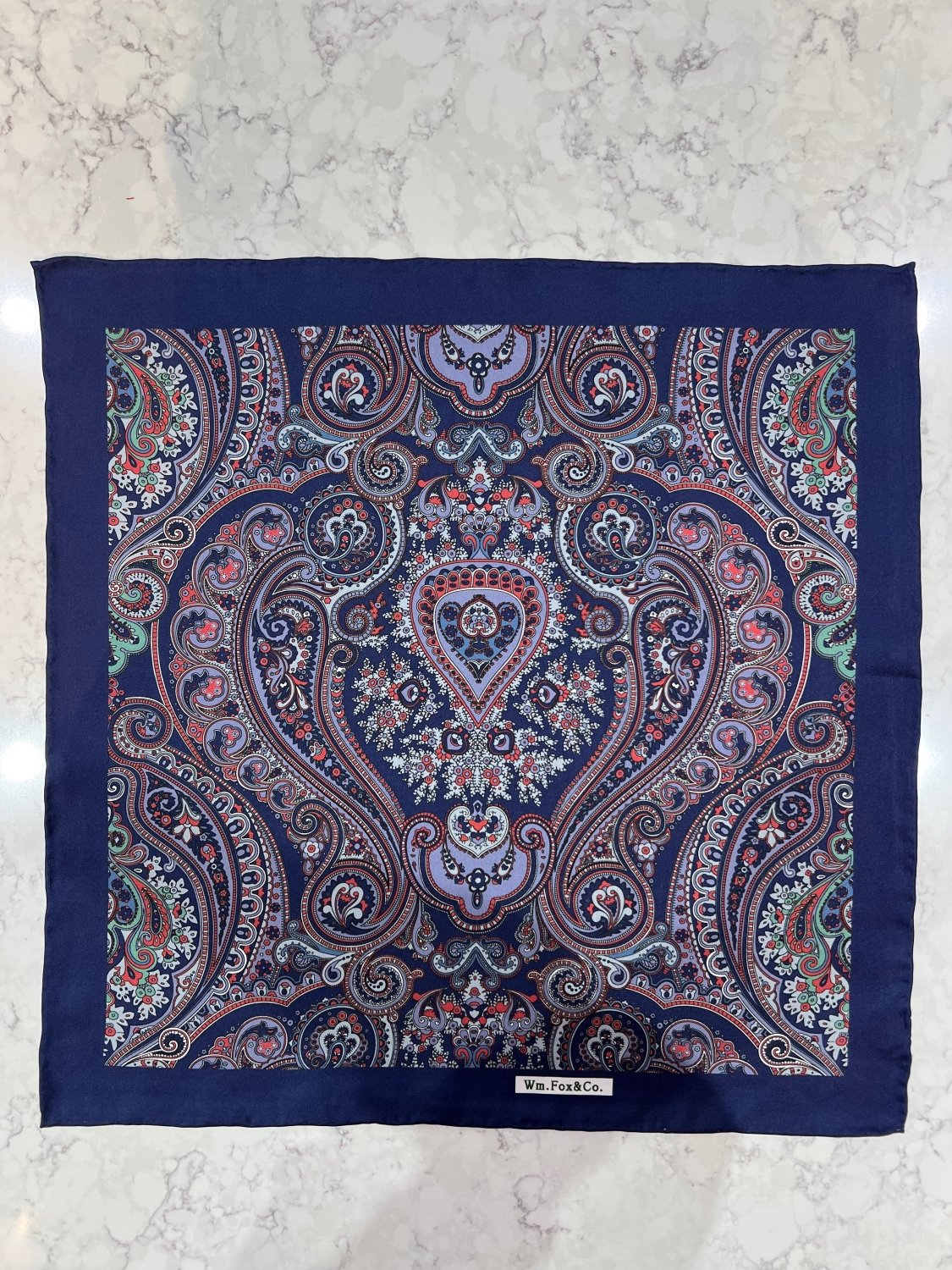 Navy Ornamental Border Pocket Square - Wm. Fox & Co.