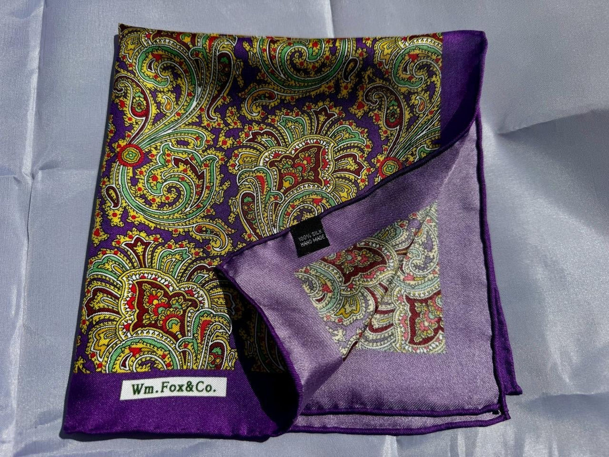 Purple Border Multicolor Paisley Pocket Square - Wm. Fox & Co.