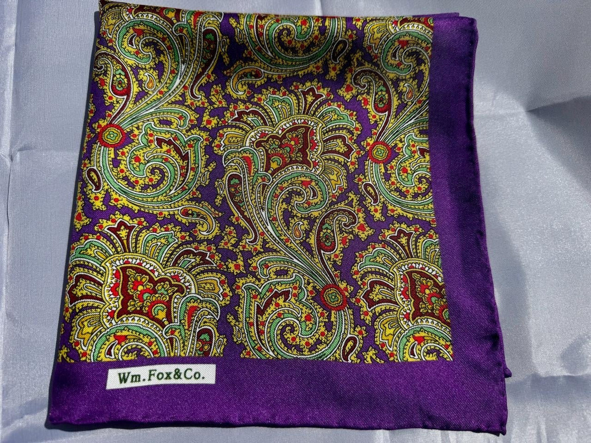 Purple Border Multicolor Paisley Pocket Square - Wm. Fox & Co.
