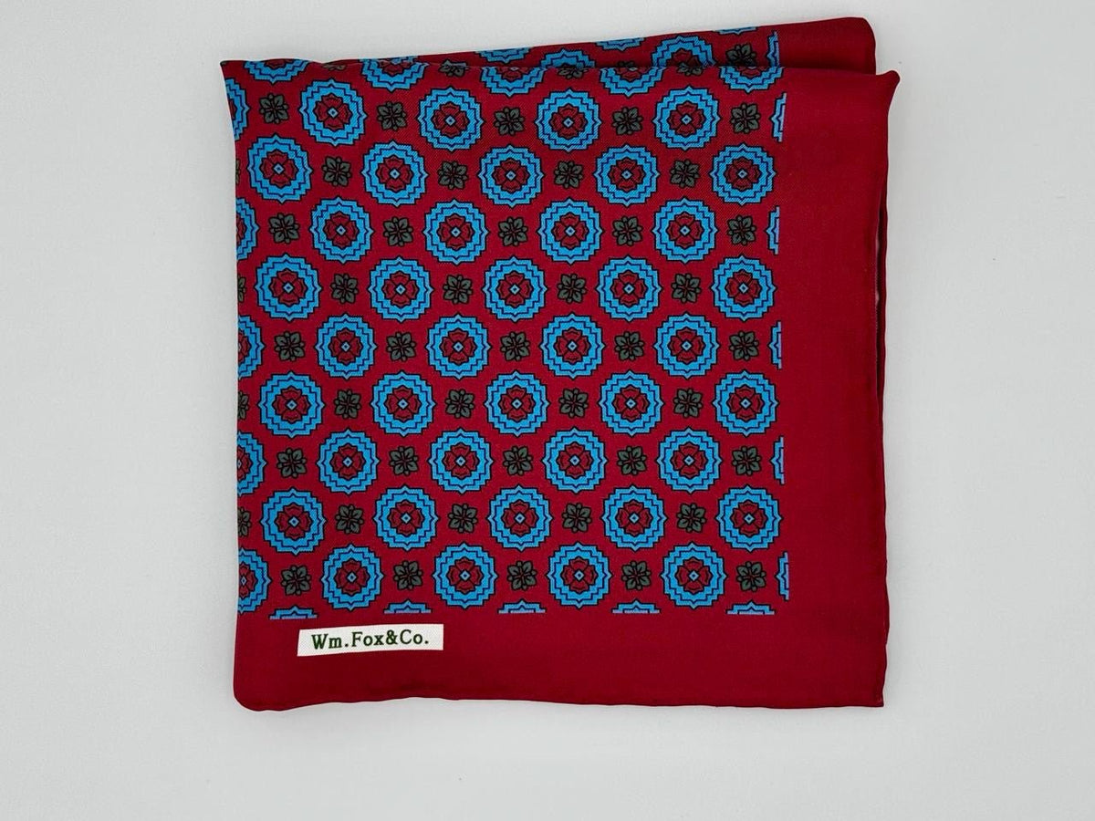 Red and Blue Circular Medallion Pocket Square - Wm. Fox & Co.