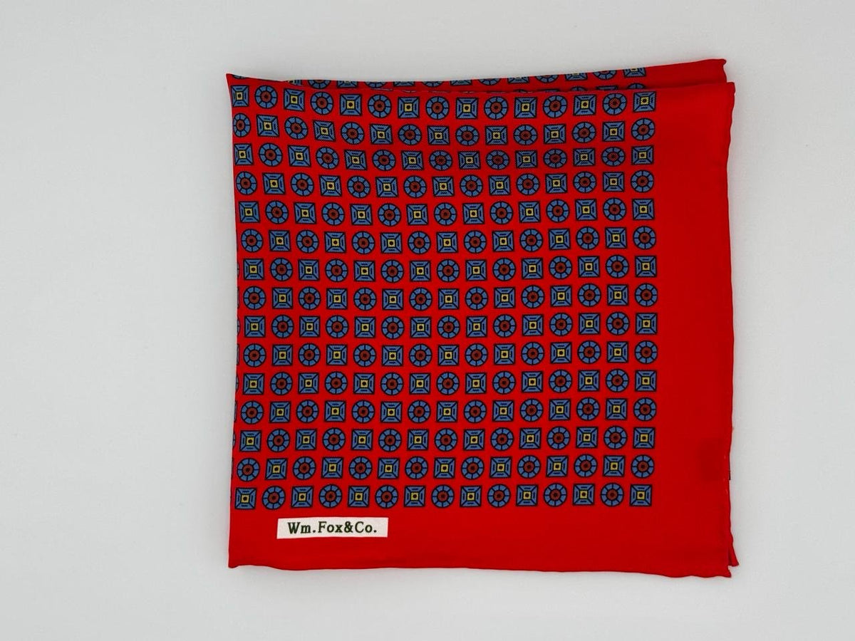 Red and Blue Geometric Pocket Square - Wm. Fox & Co.