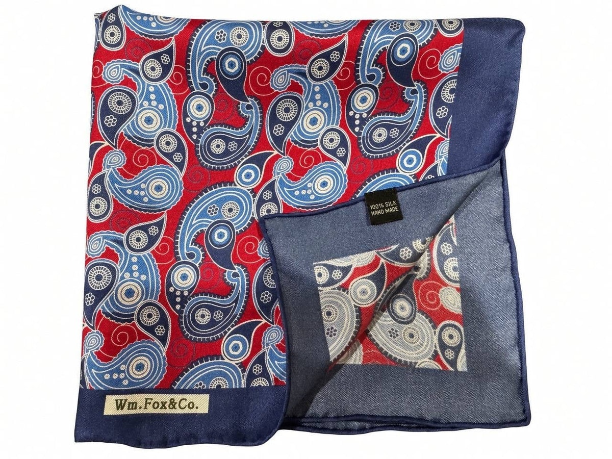 Red and Blue Paisley Pocket Square - Wm. Fox & Co.