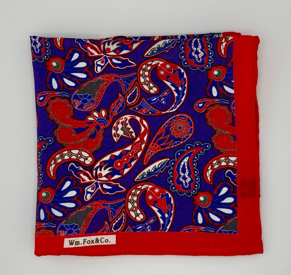 Red and Navy Bold Paisley Pocket Square - Wm. Fox & Co.