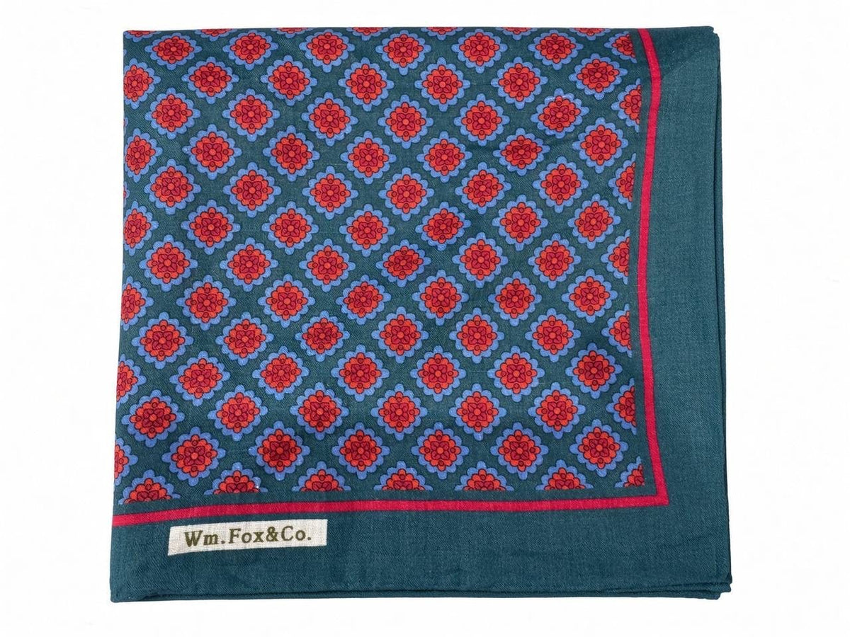 Red and Teal Diamond Pocket Square - Wm. Fox & Co.