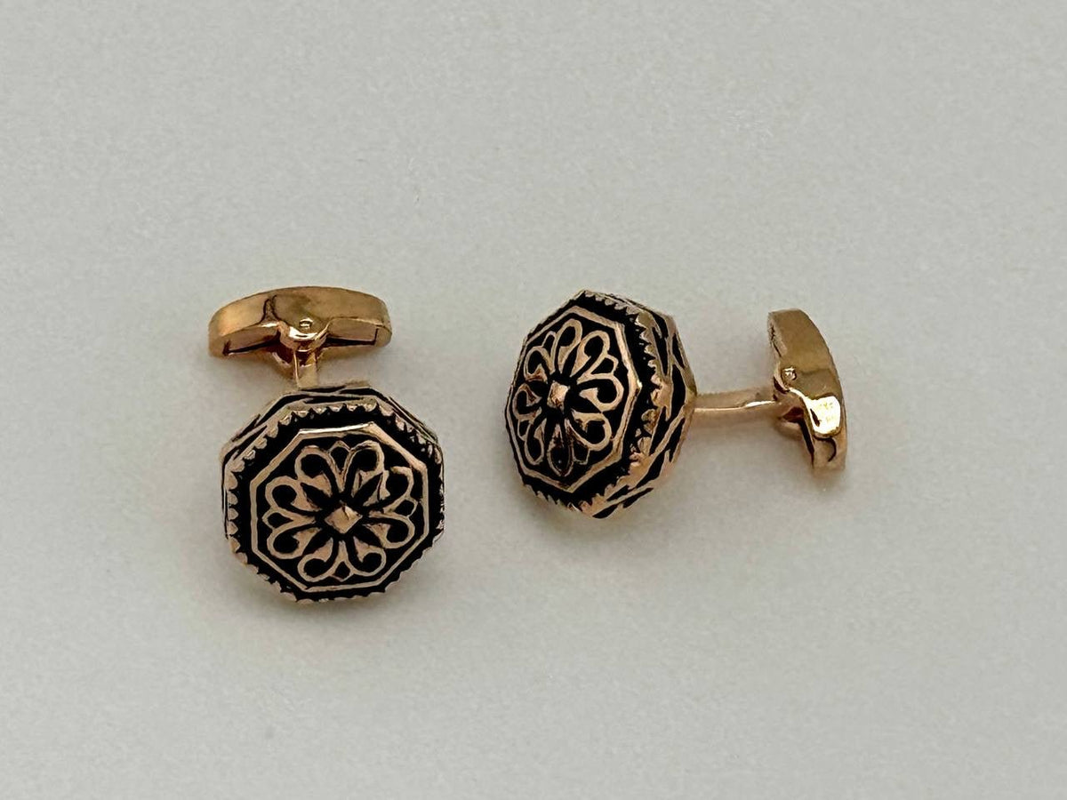Rose-Tone Floral Medallion Cufflinks - Wm. Fox & Co.